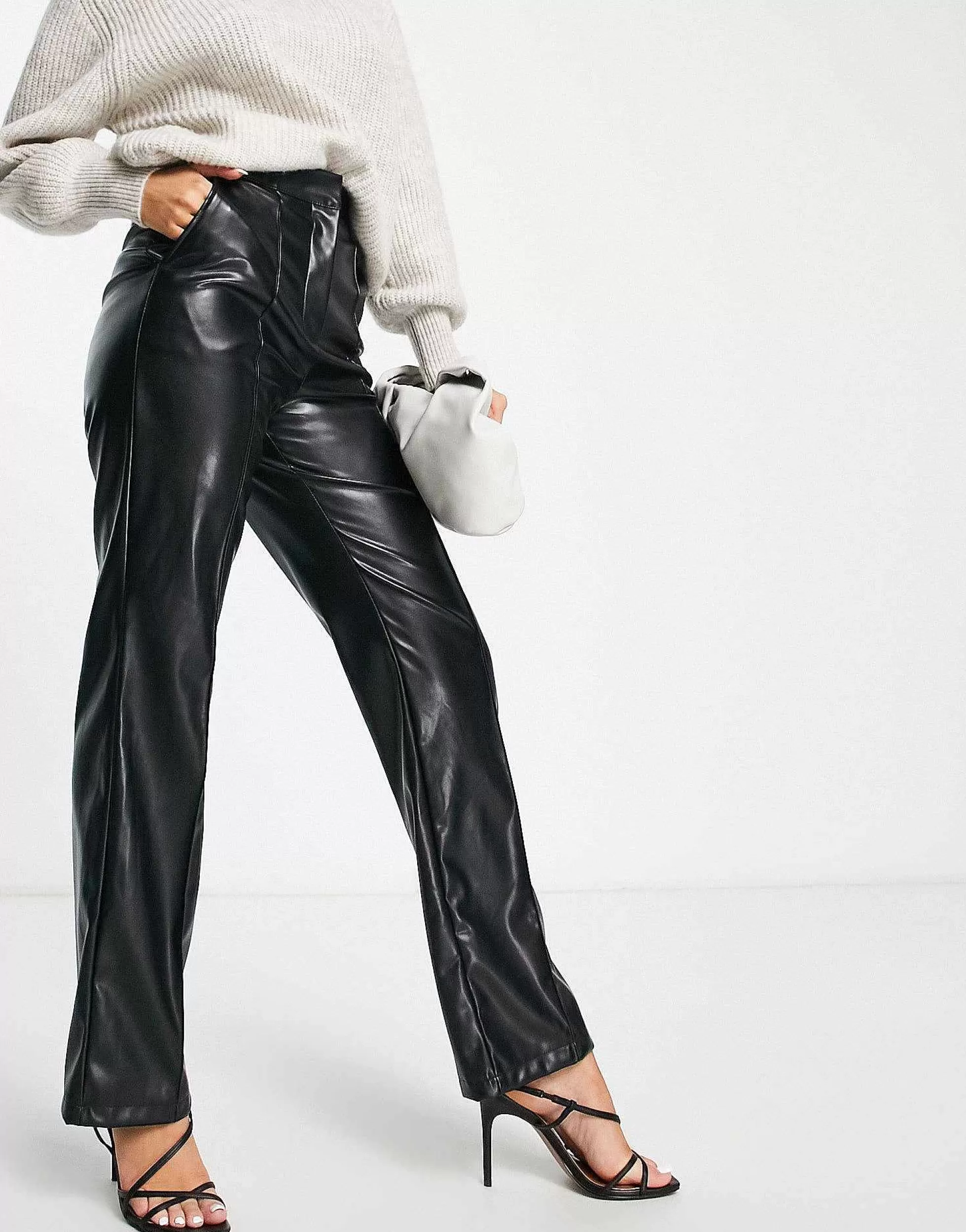 Women DESIGN Leather Look Straight Trouser In