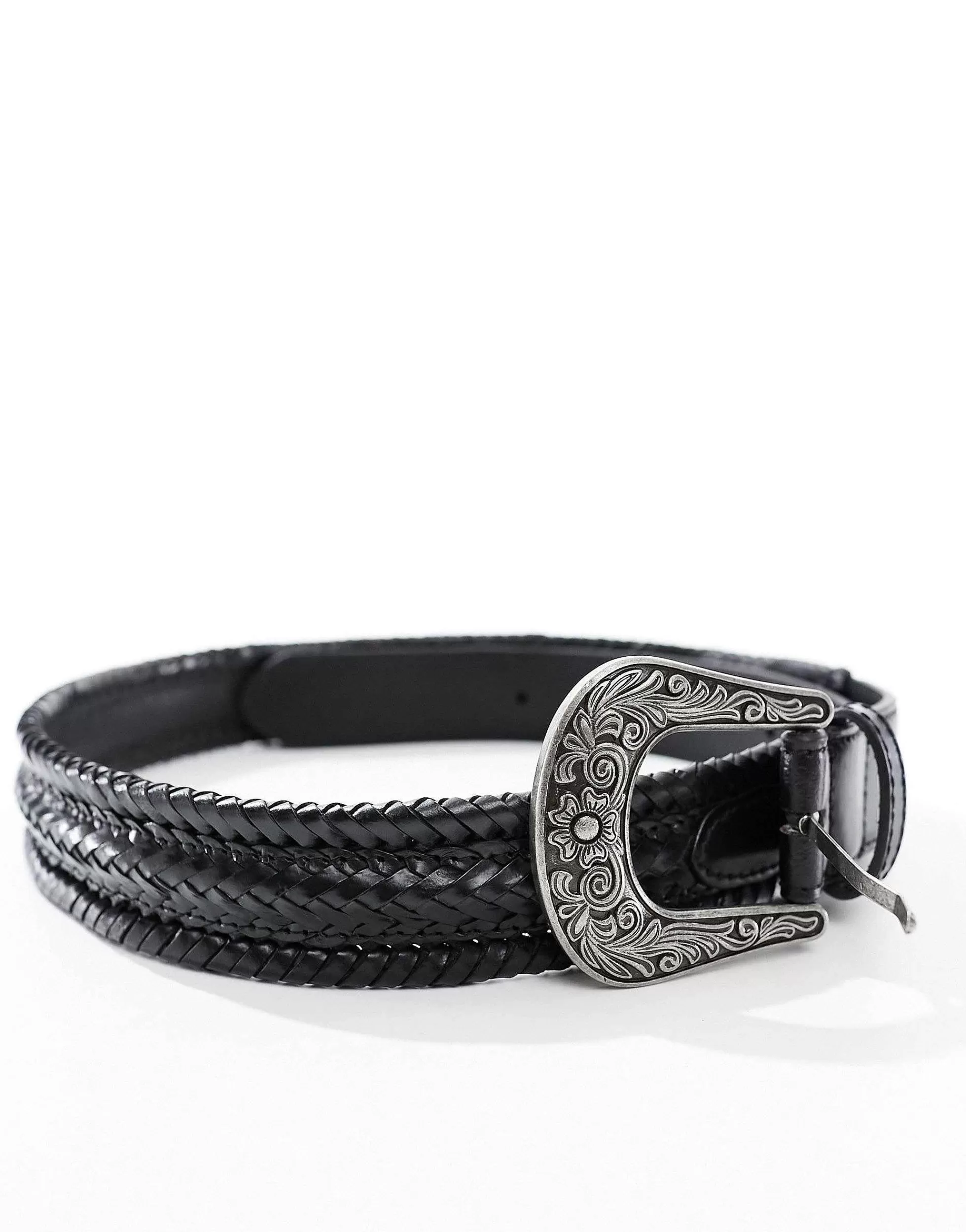 Men DESIGN Leather Woven Belt With Western Buckle In
