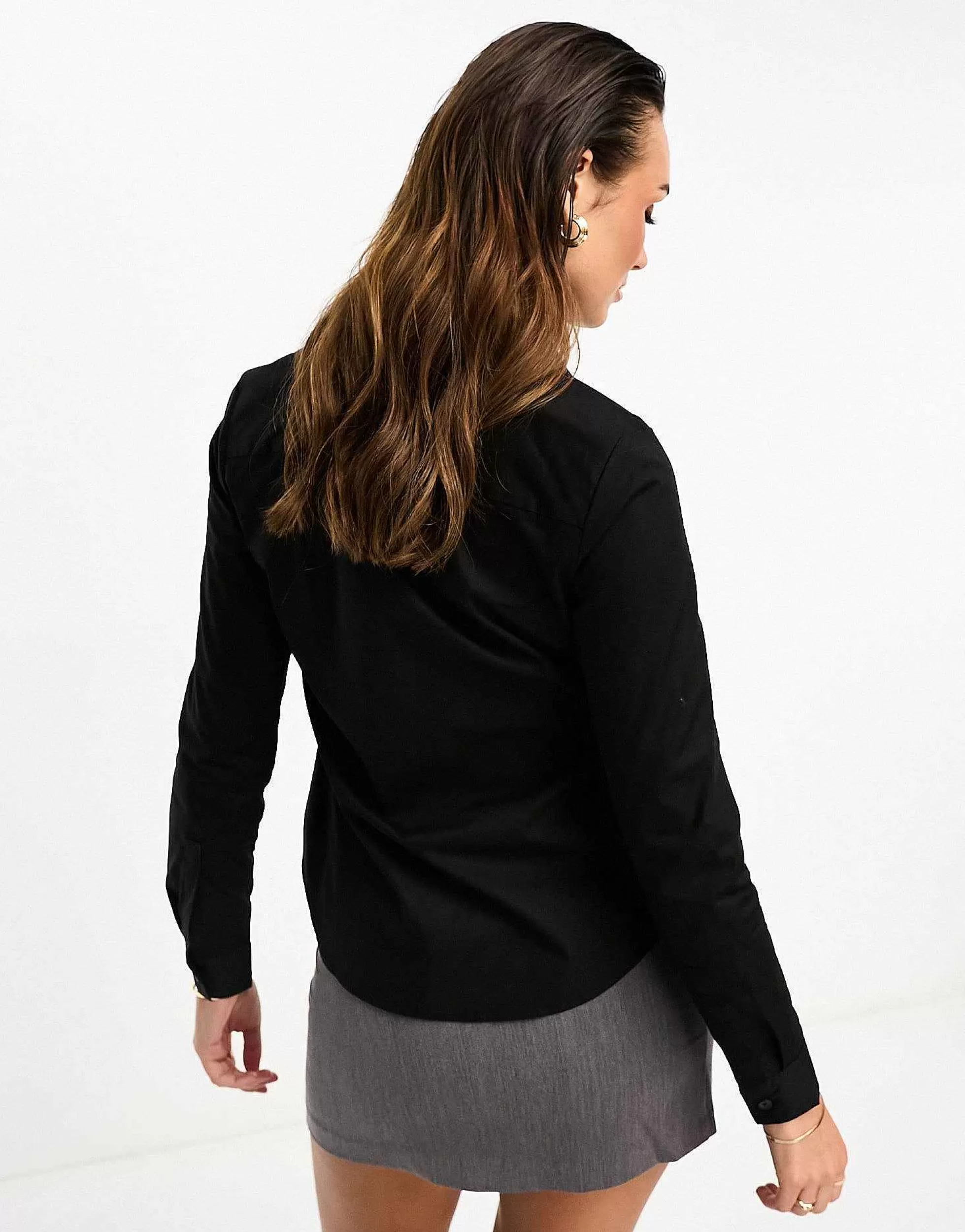 Women DESIGN Long Sleeve Fitted Shirt In
