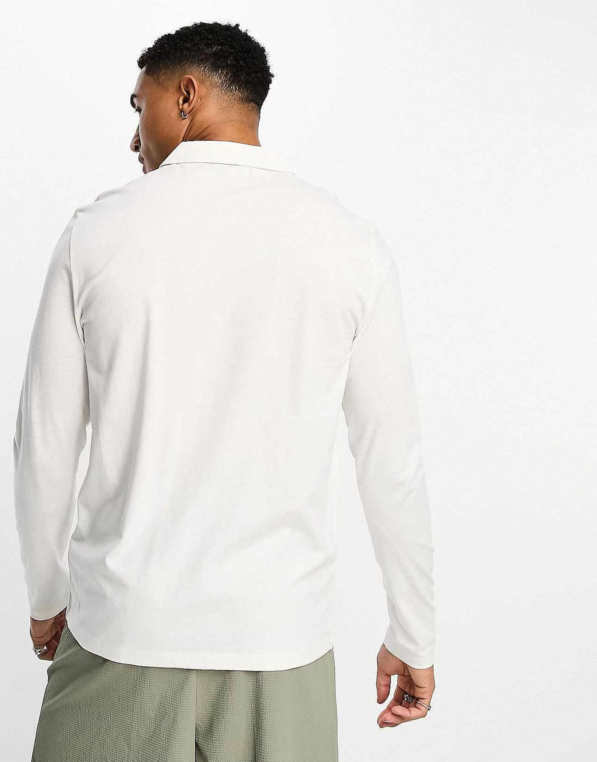 Men DESIGN Long Sleeve Jersey Shirt In Cream