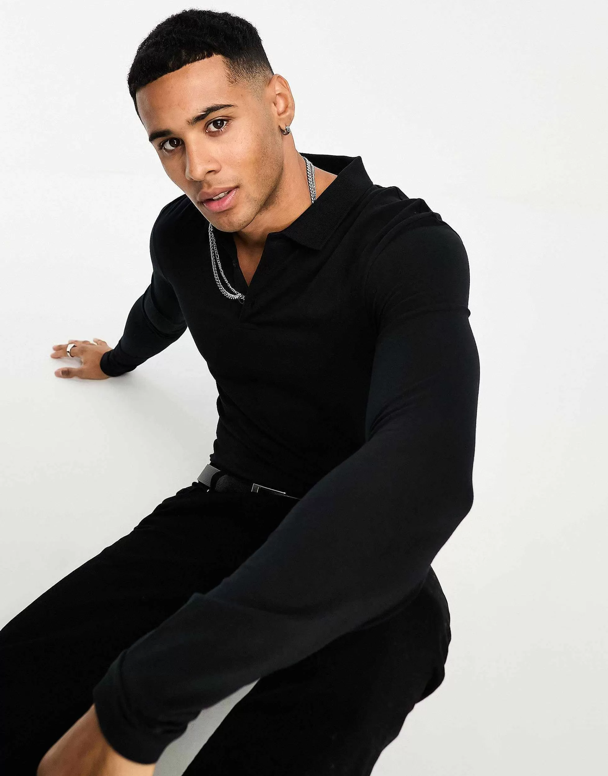 Men DESIGN Long Sleeve Muscle Fit Polo In