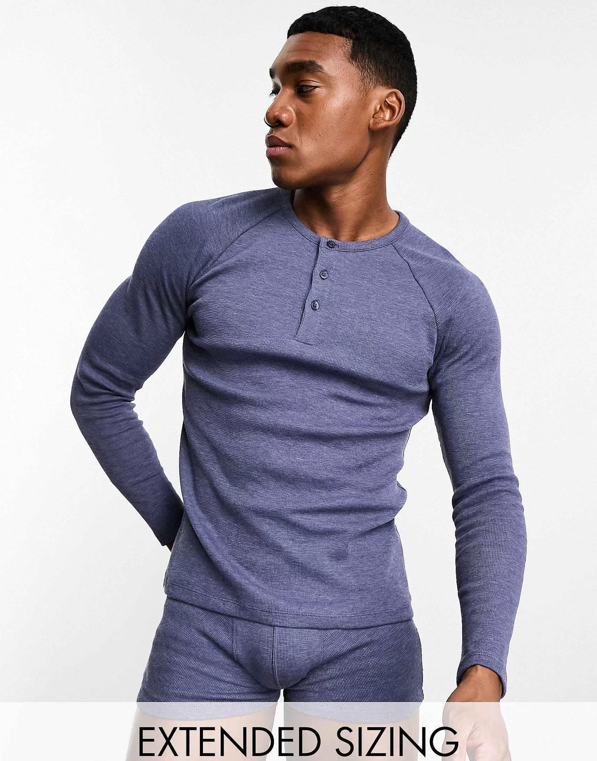 Men DESIGN Loungewear Set With Long Sleeve Top And Trunks In Waffle