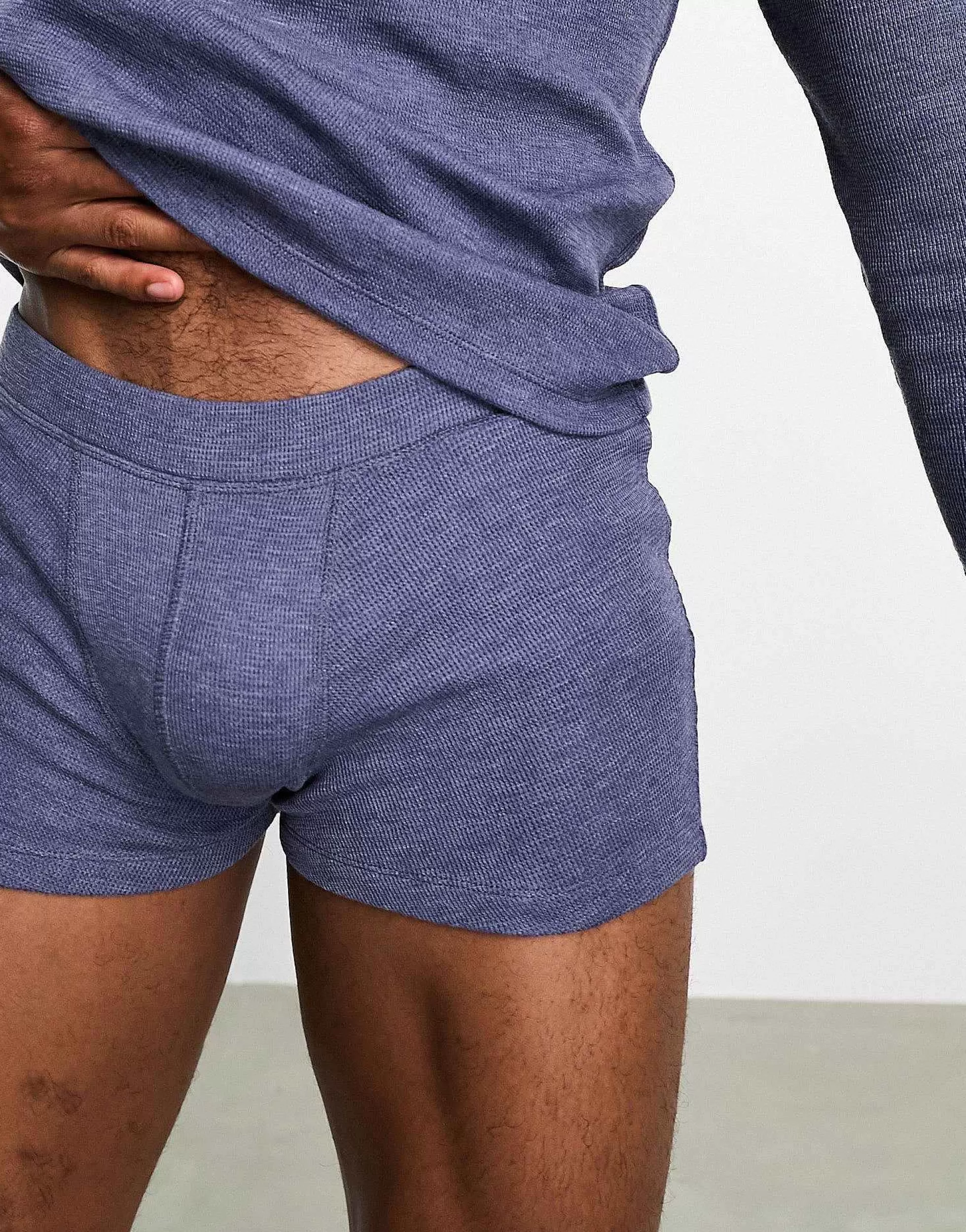 Men DESIGN Loungewear Set With Long Sleeve Top And Trunks In Waffle