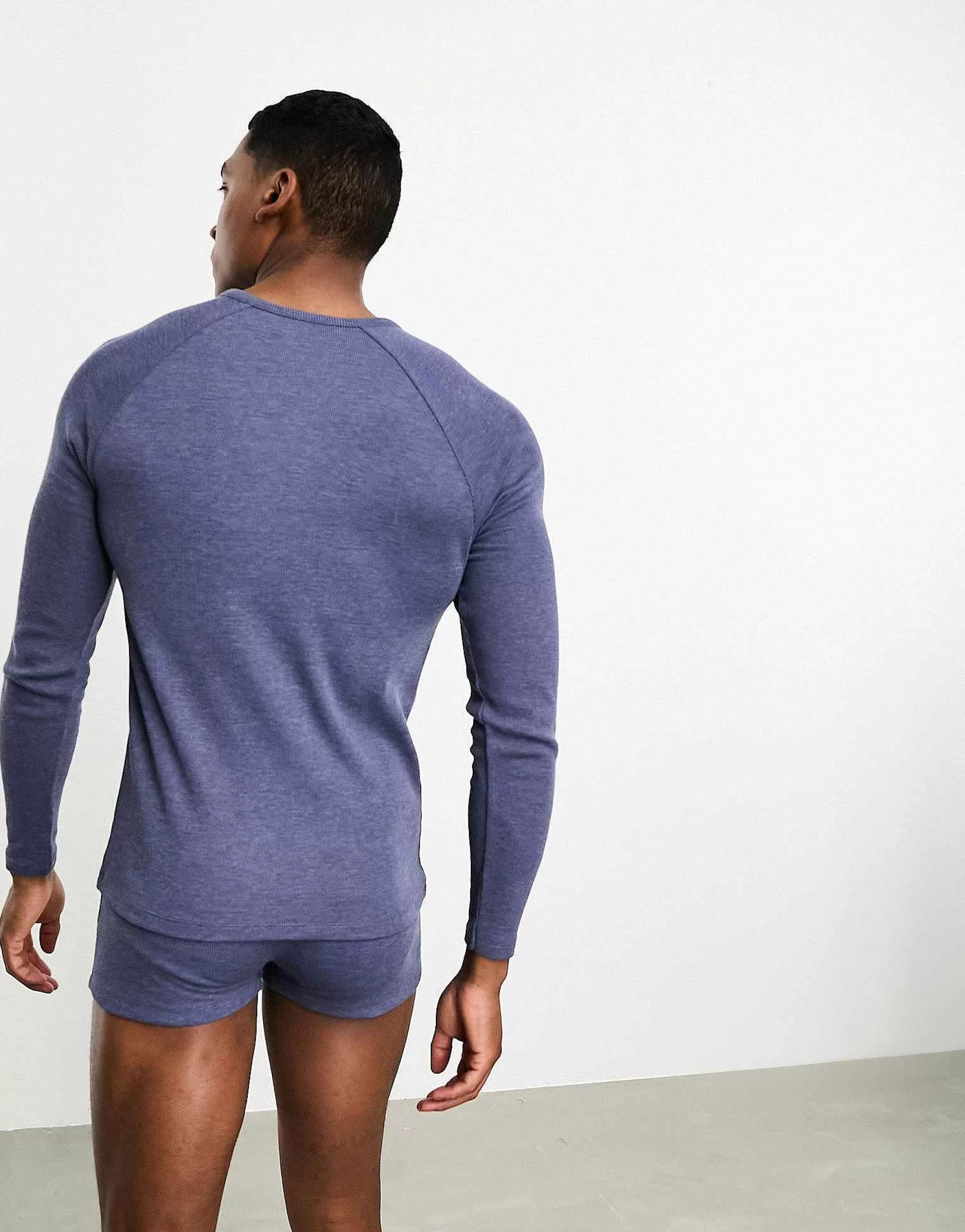 Men DESIGN Loungewear Set With Long Sleeve Top And Trunks In Waffle