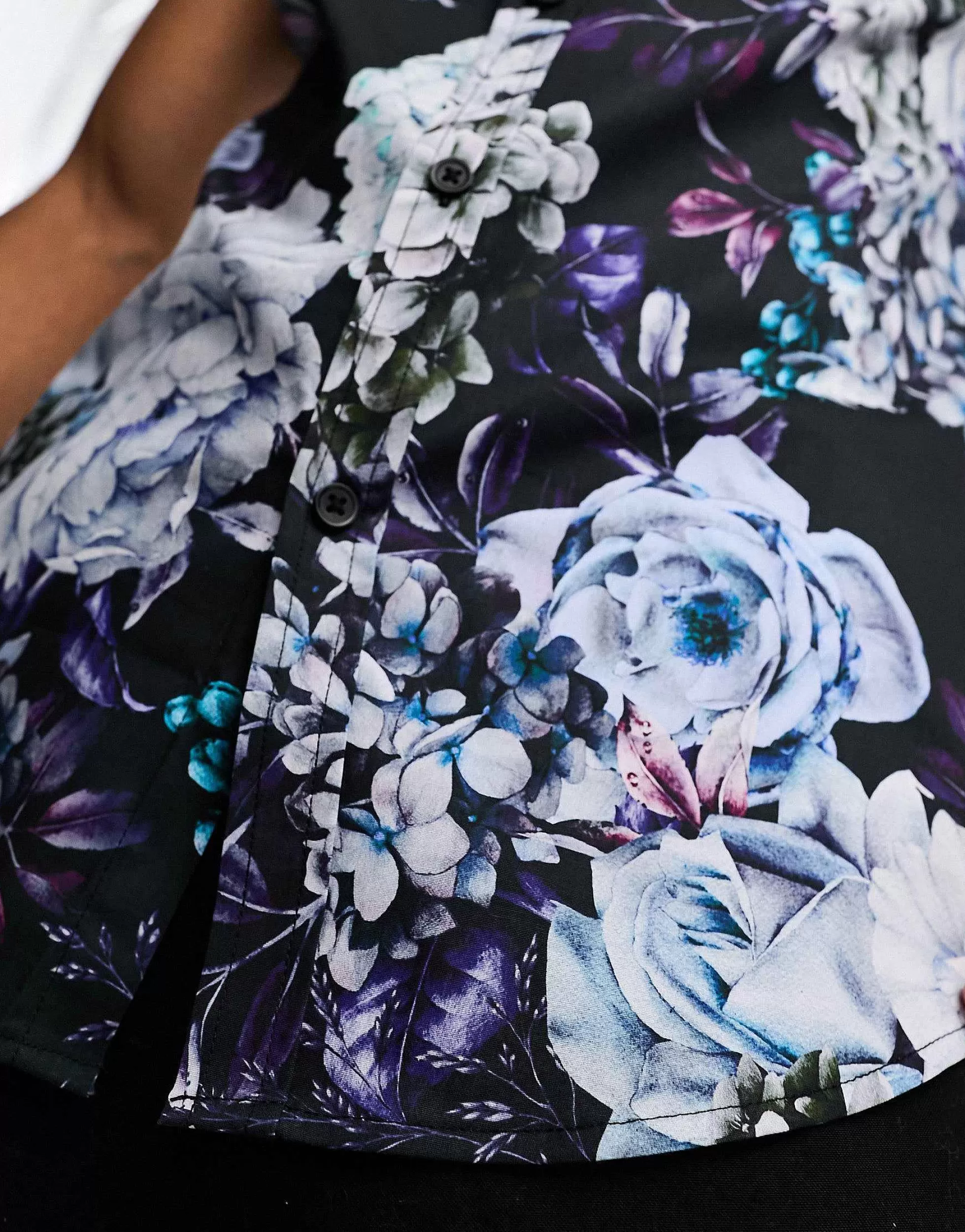 Men DESIGN 'Michael' Stretch Skinny Shirt In And Purple Floral Print