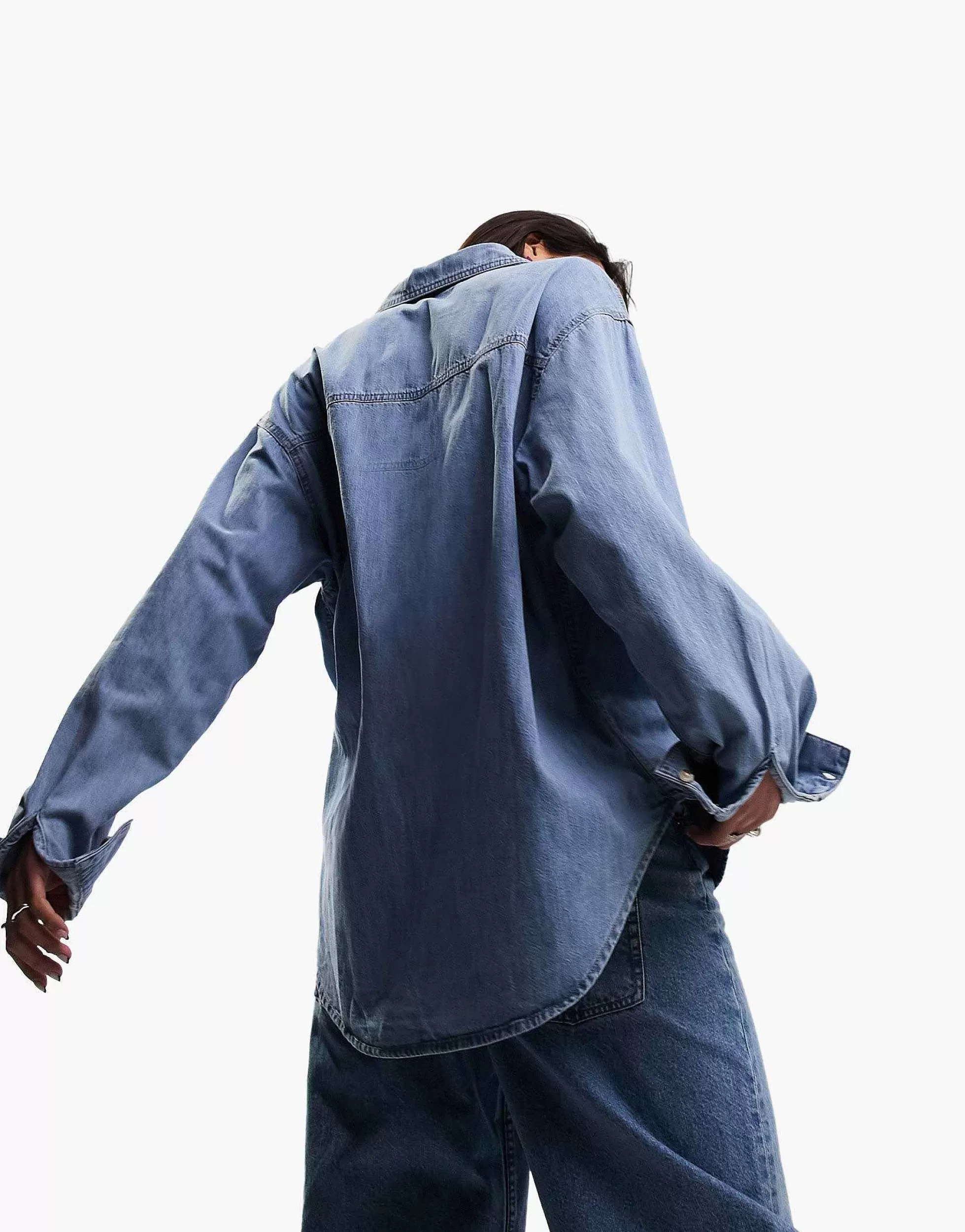 Women DESIGN Minimal Denim Shirt In Lightwash