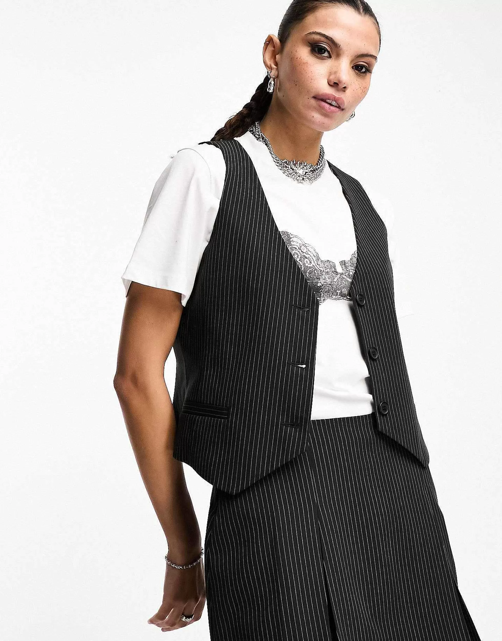 Women DESIGN Mix & Match Co-Ord In Black Pinstripe