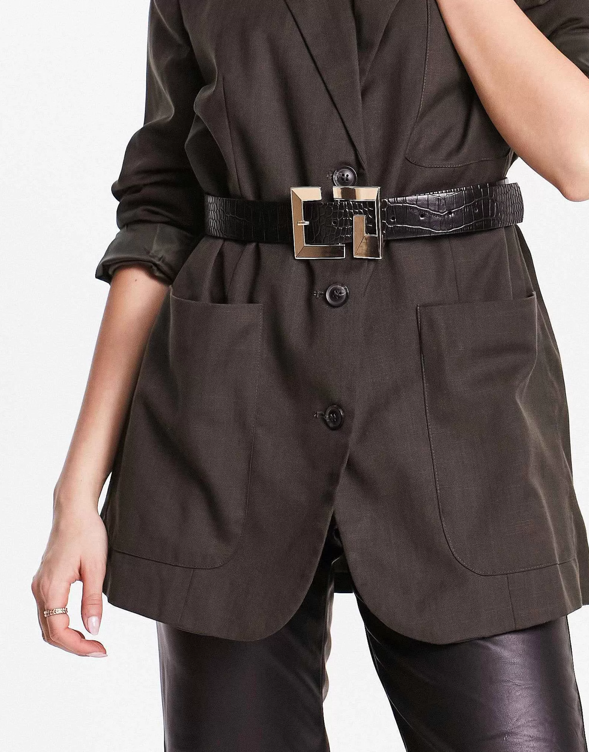 Women DESIGN Monogram Buckle Croc Belt In