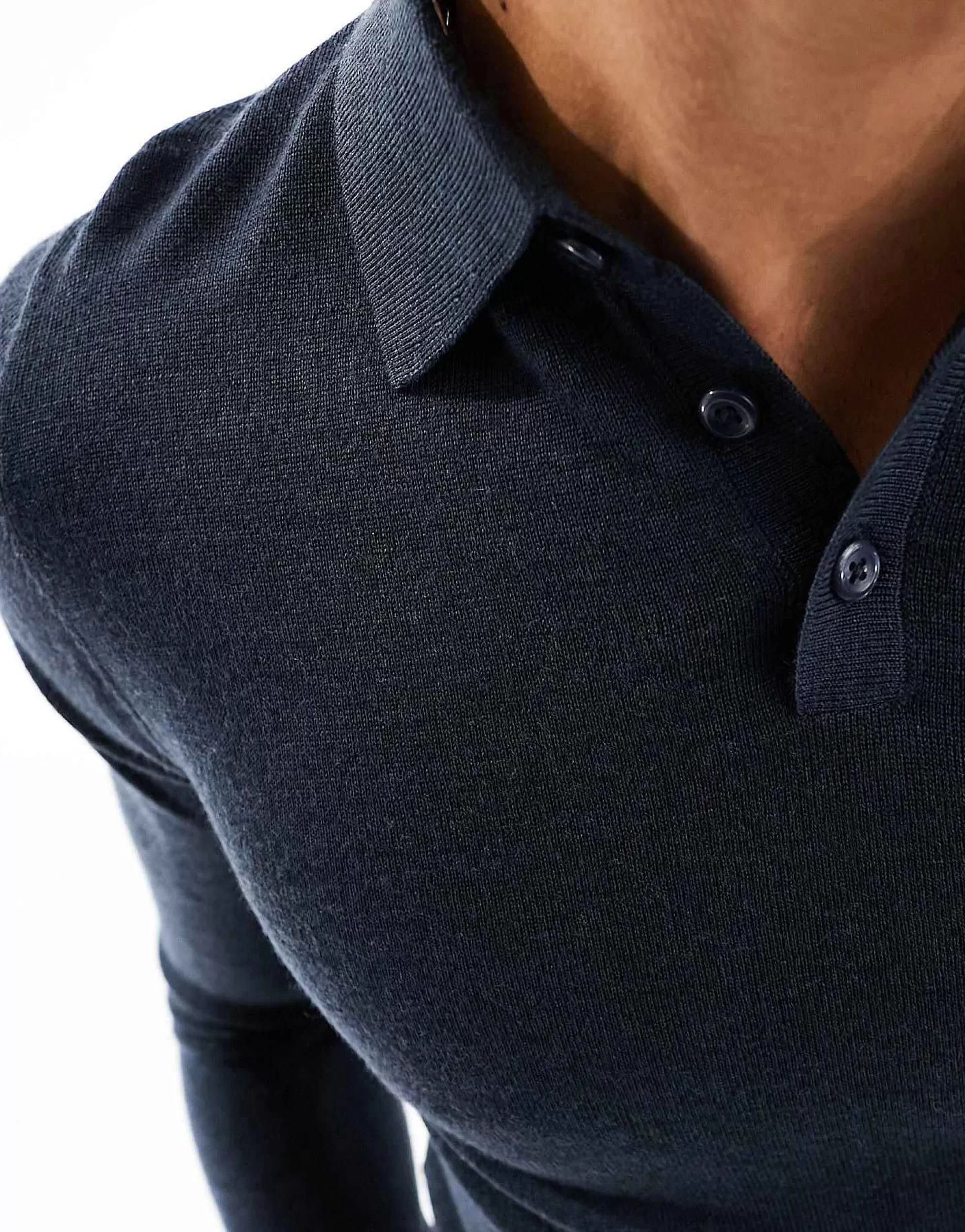 Men DESIGN Muscle Fit Knitted Merino Wool Polo Jumper In