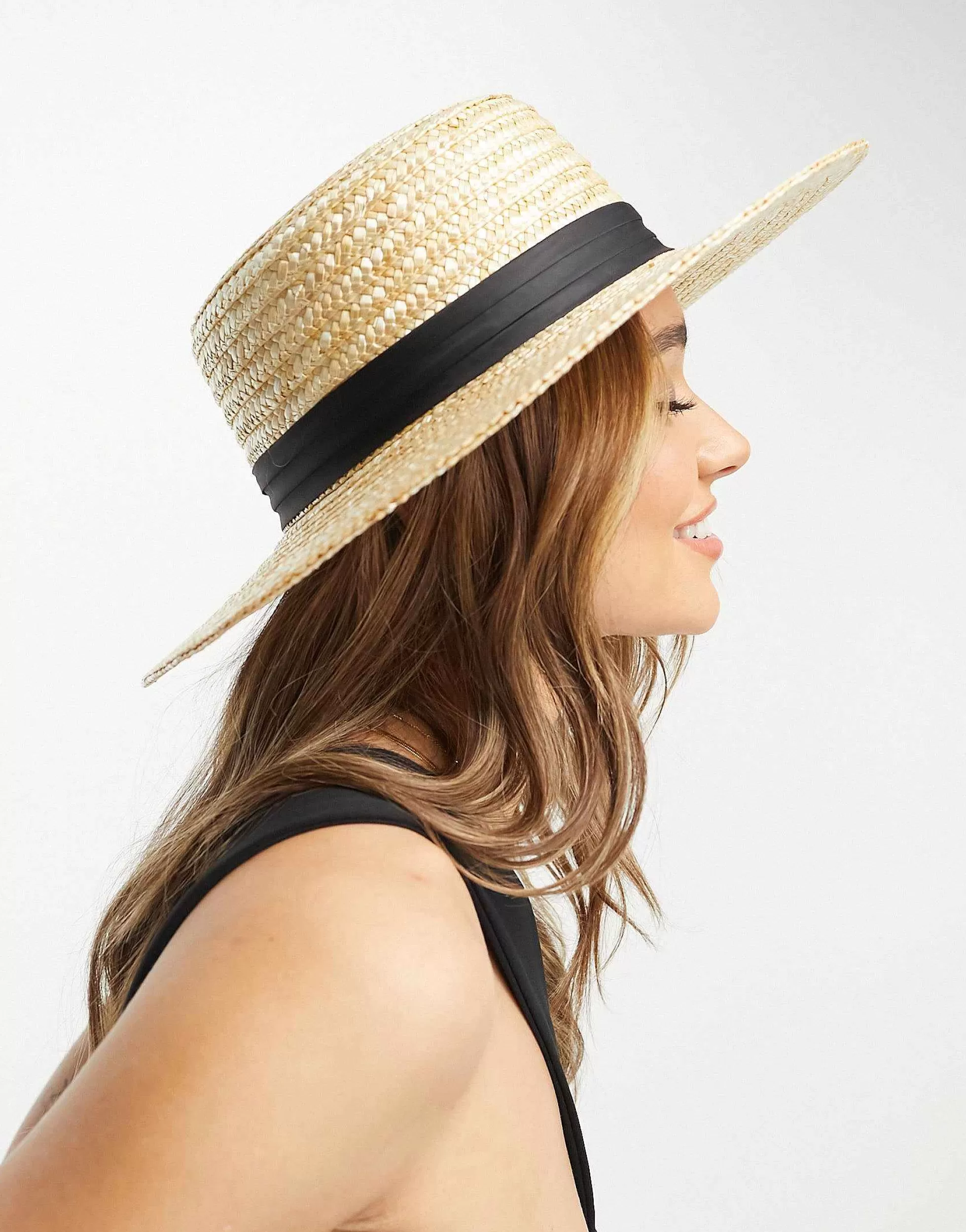 Women DESIGN Natural Straw Easy Boater With Size Adjuster With Twisted Black Band
