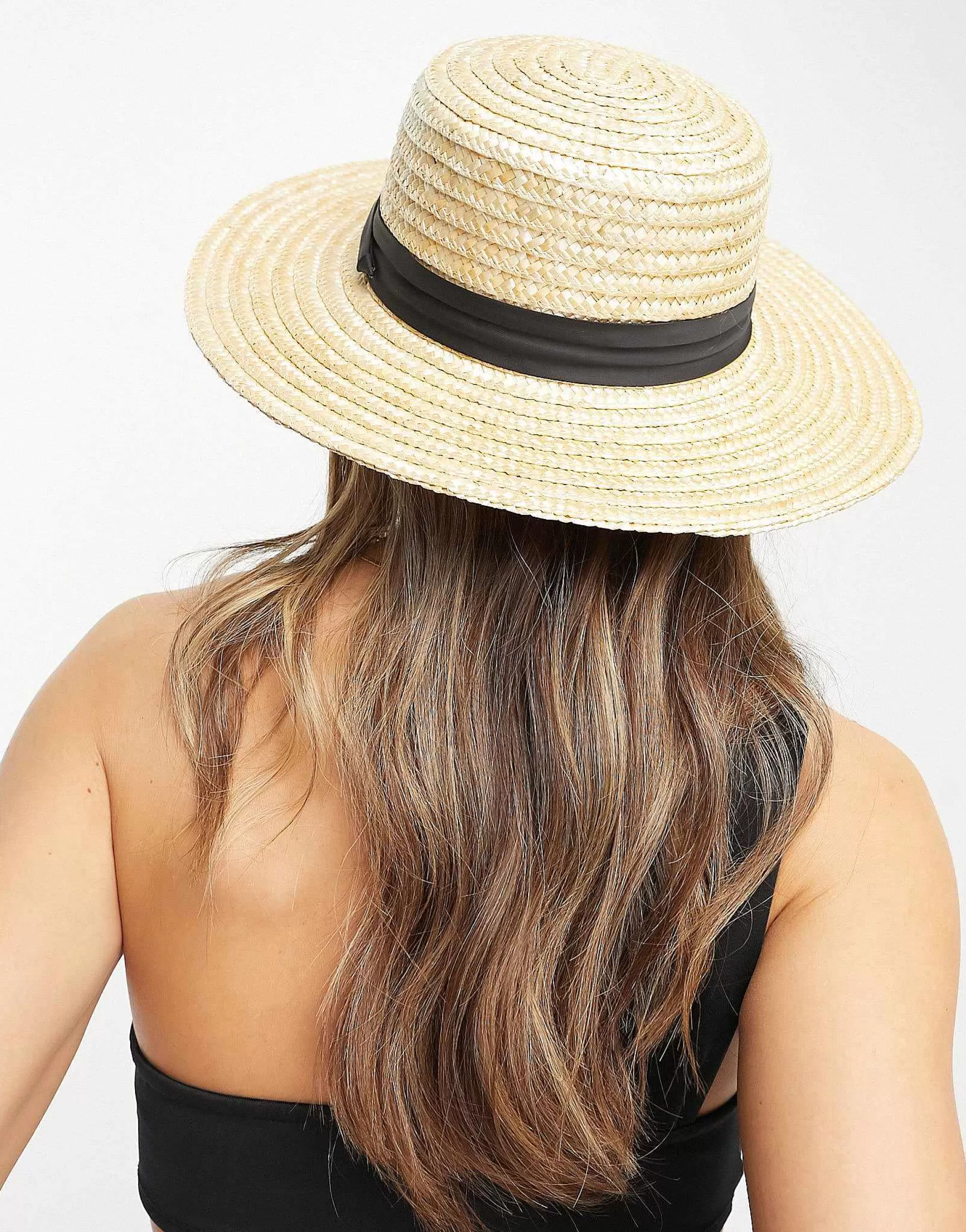 Women DESIGN Natural Straw Easy Boater With Size Adjuster With Twisted Black Band