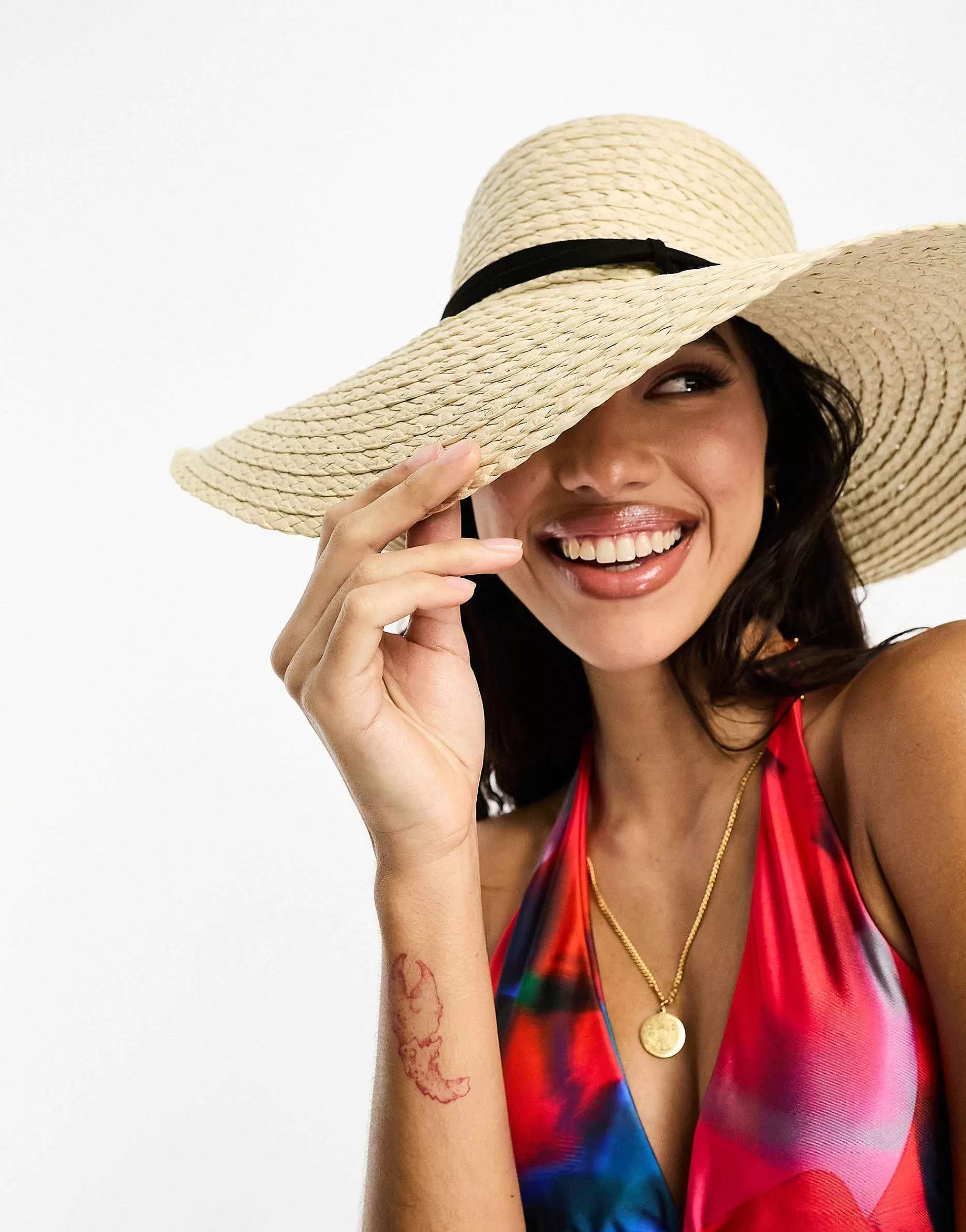 Women DESIGN Natural Straw Floppy Hat With Skinny Band And Size Adjuster