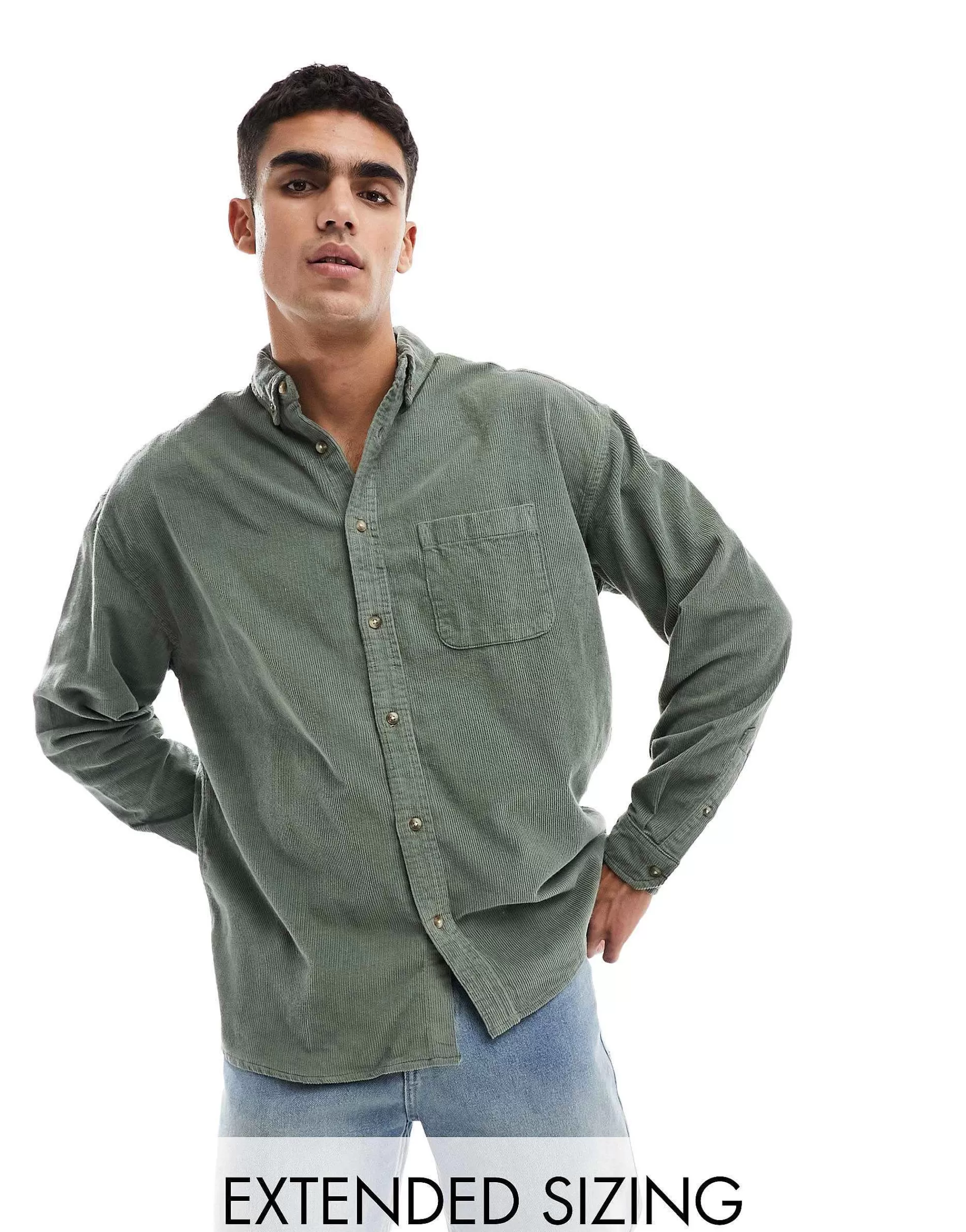 Men DESIGN Oversized 90S Style Cord Shirt In