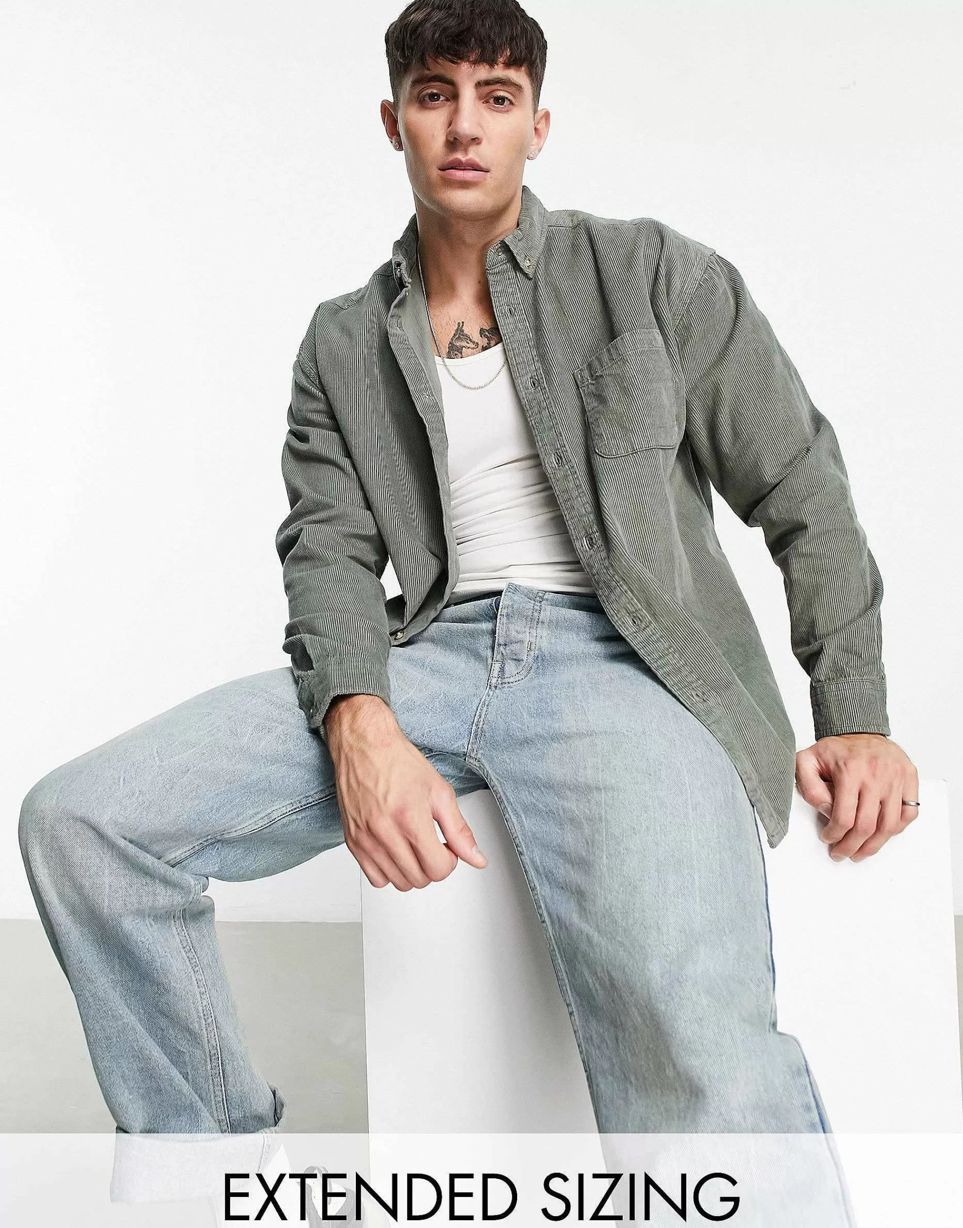 Men DESIGN Oversized 90S Style Cord Shirt In