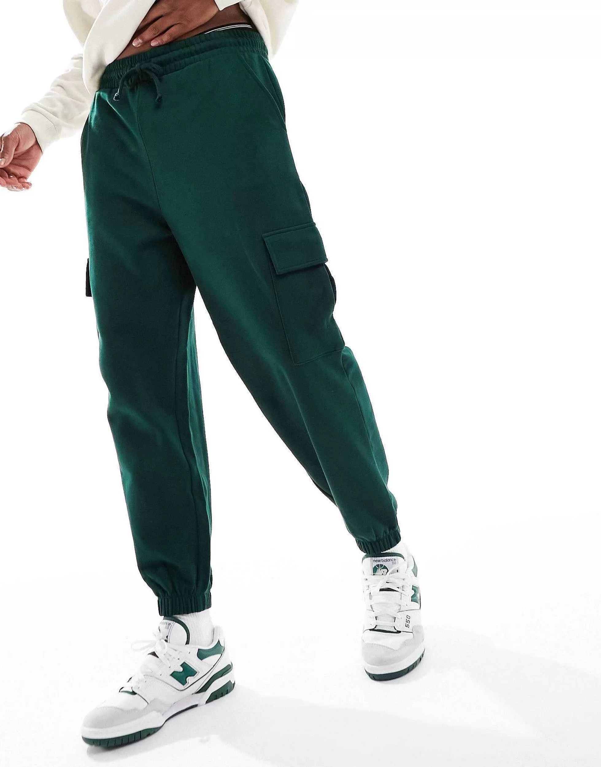 Men DESIGN Oversized Joggers With Cargo Pockets In Dark Green