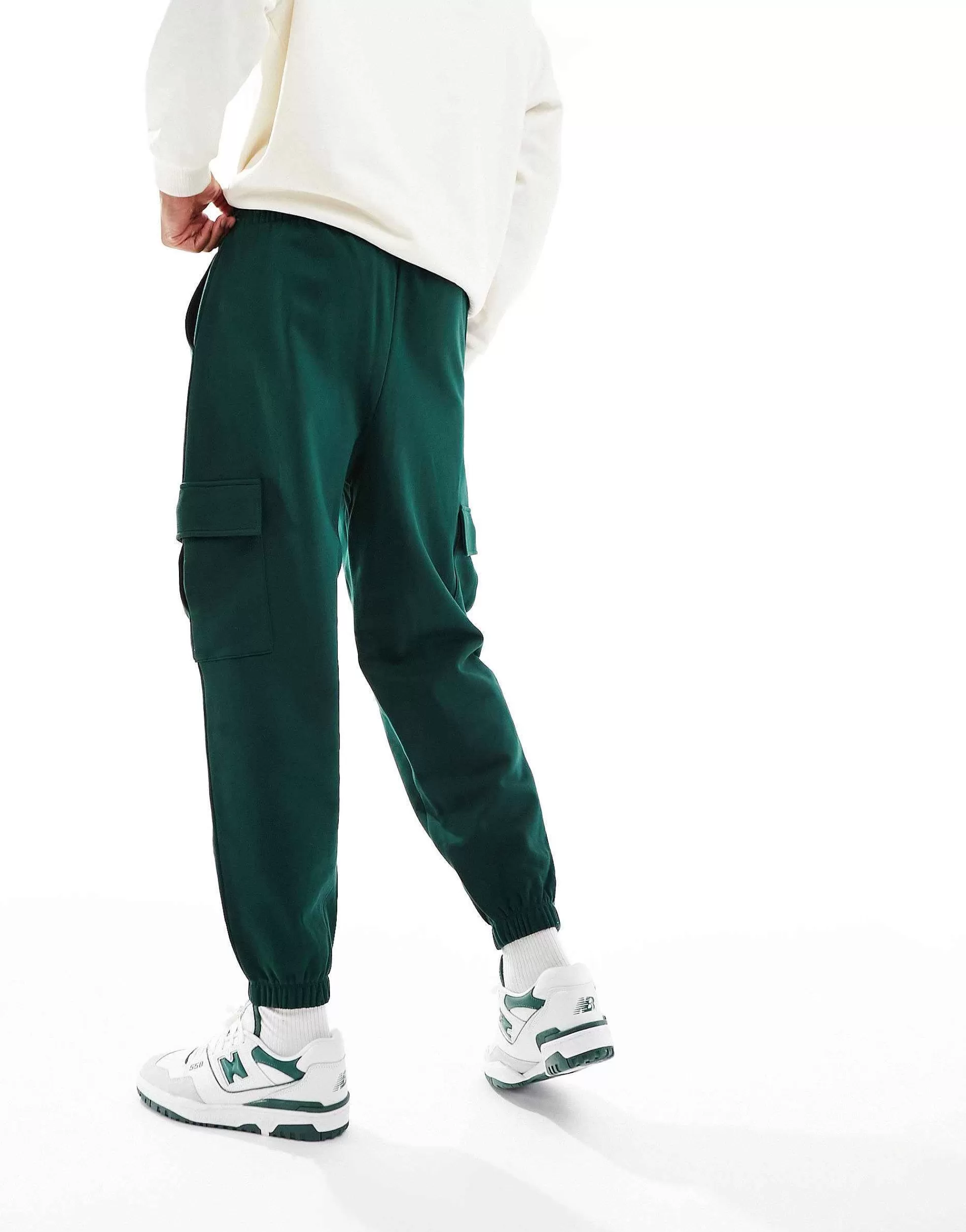 Men DESIGN Oversized Joggers With Cargo Pockets In Dark Green