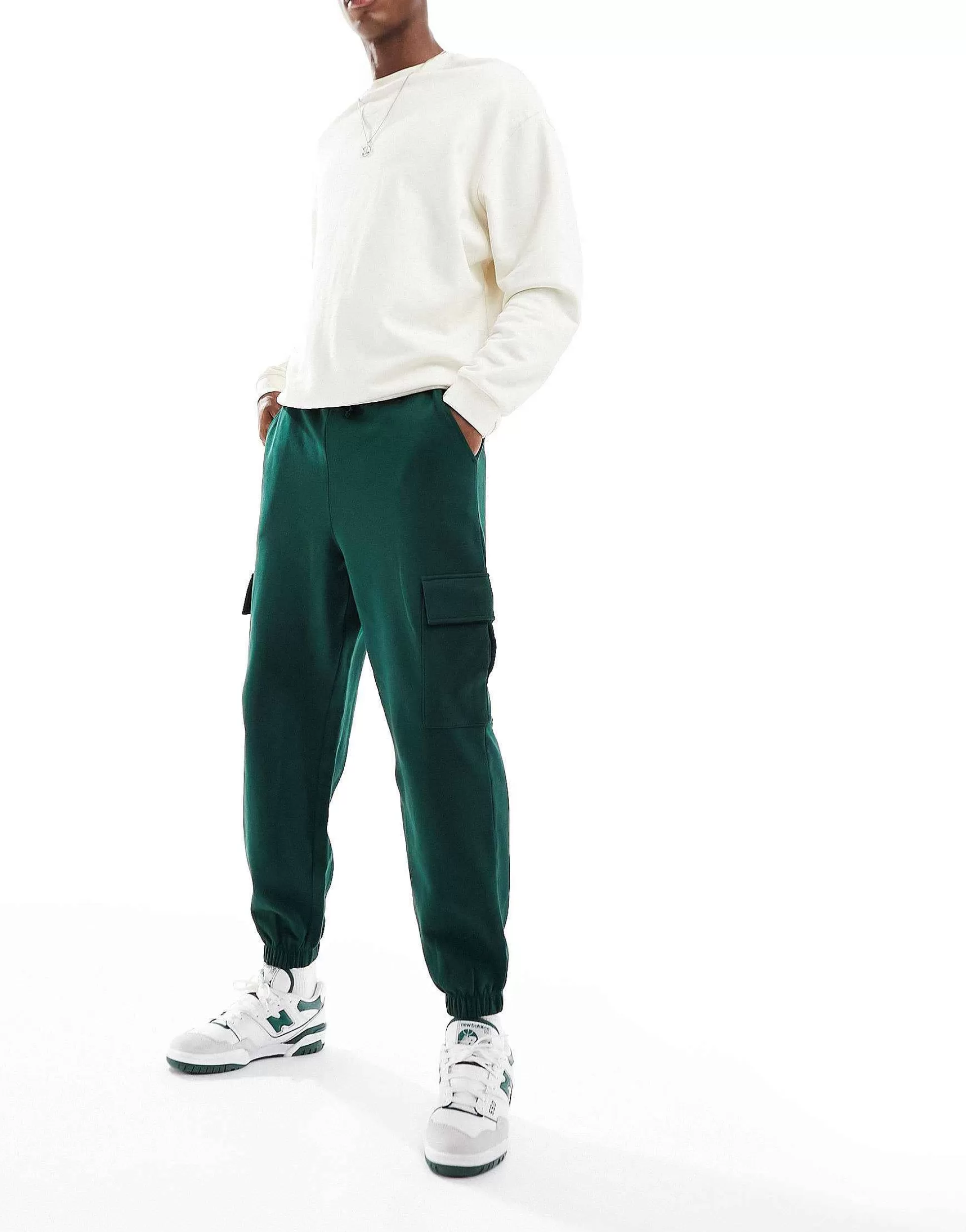 Men DESIGN Oversized Joggers With Cargo Pockets In Dark Green
