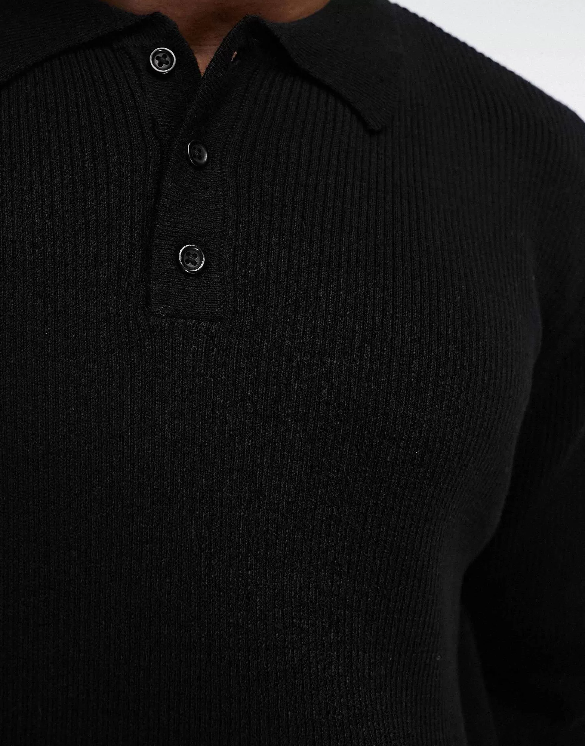 Men DESIGN Oversized Knitted Essential Rib Polo Jumper In