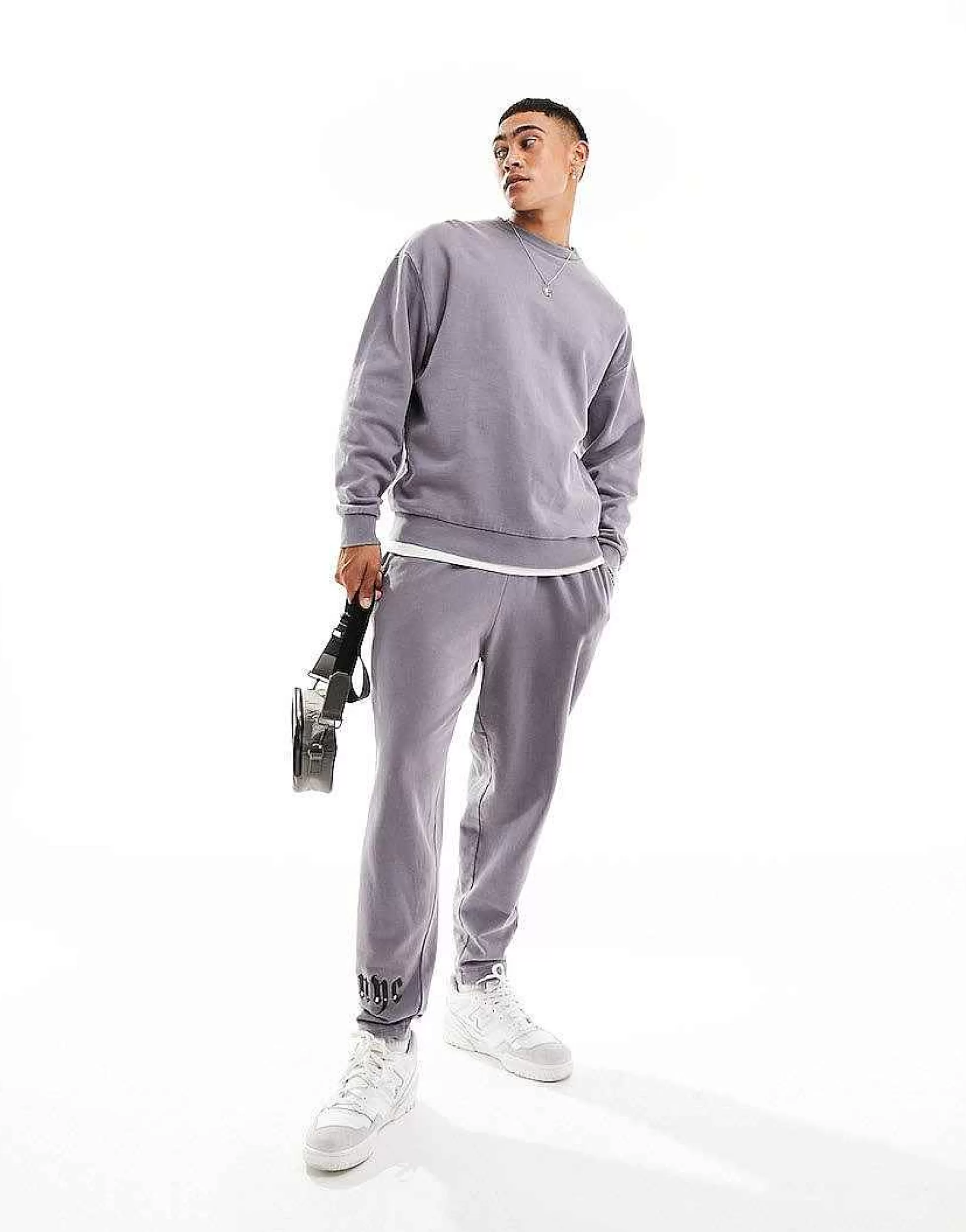 Men DESIGN Oversized Mix & Match In Washed Charcoal With Embroidery