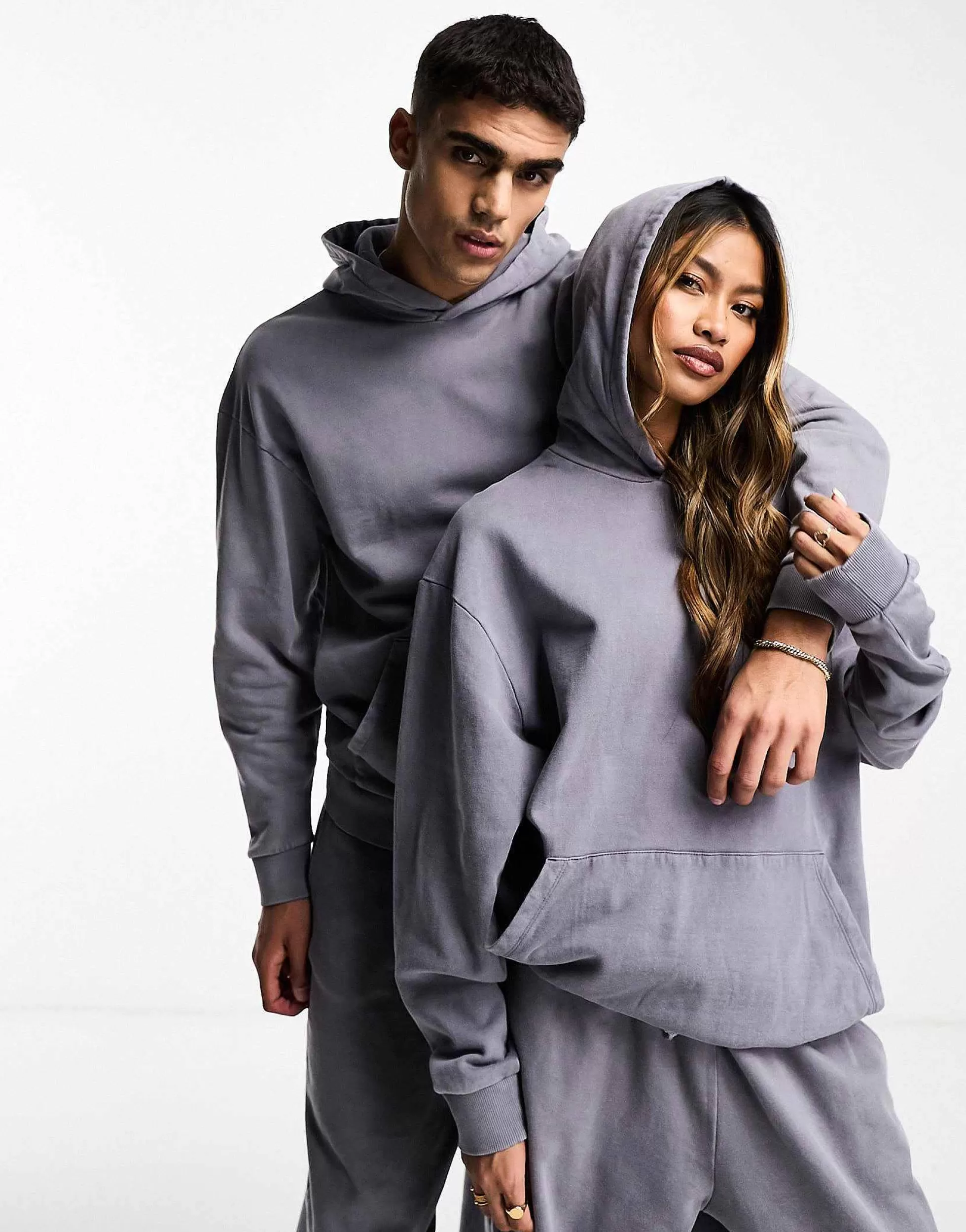 Men DESIGN Oversized Mix & Match In Washed Charcoal With Embroidery