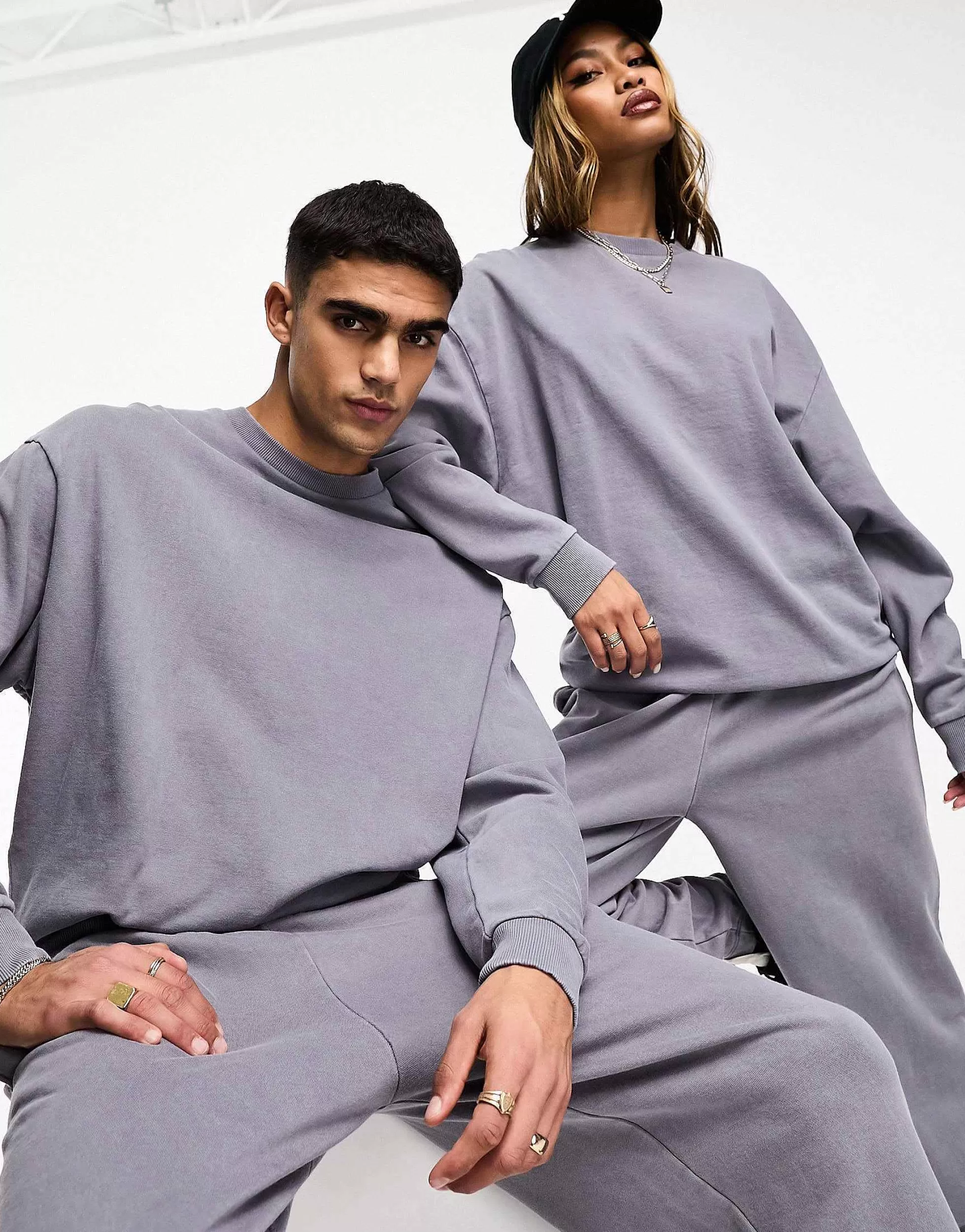 Men DESIGN Oversized Mix & Match In Washed Charcoal With Embroidery