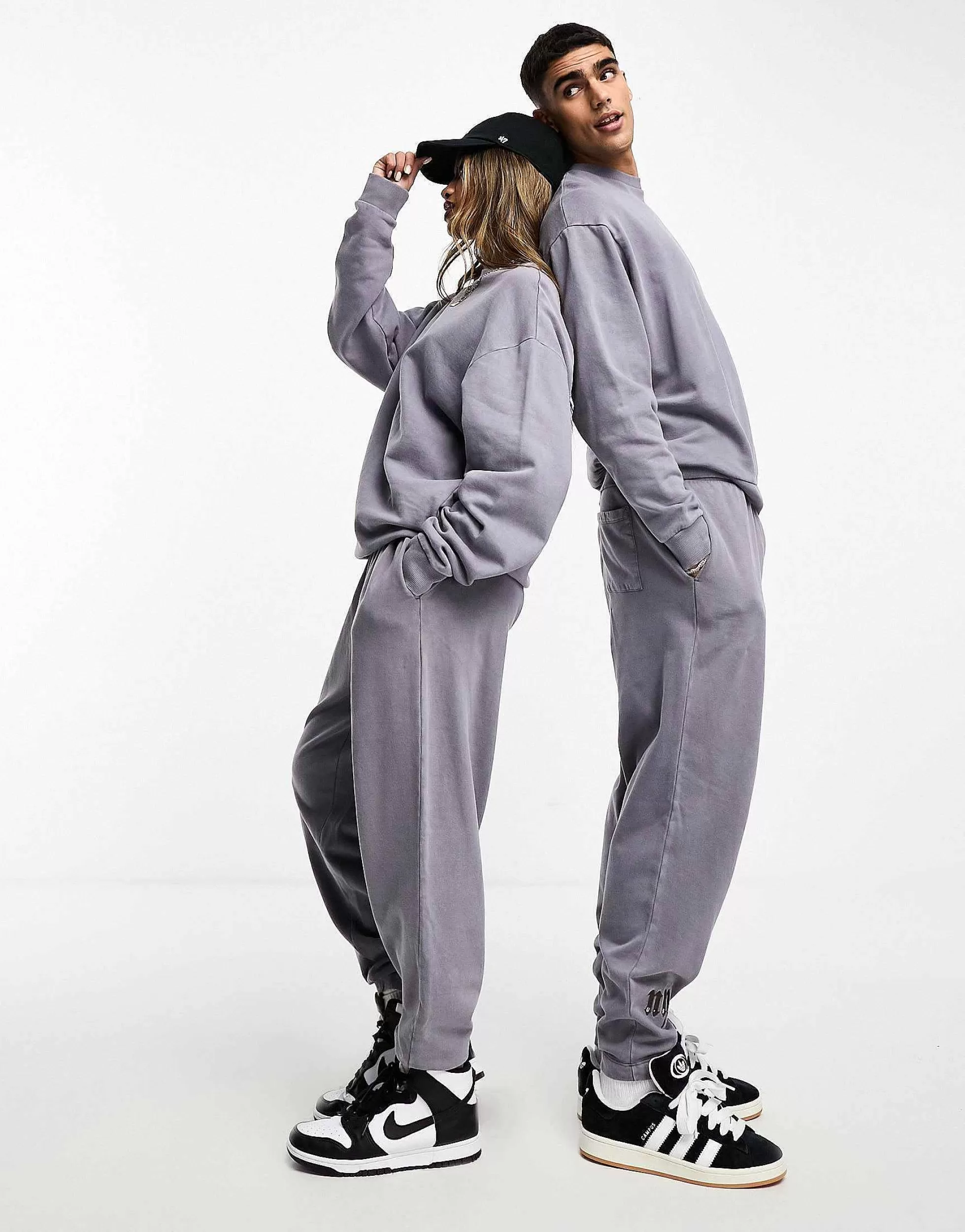 Men DESIGN Oversized Mix & Match In Washed Charcoal With Embroidery