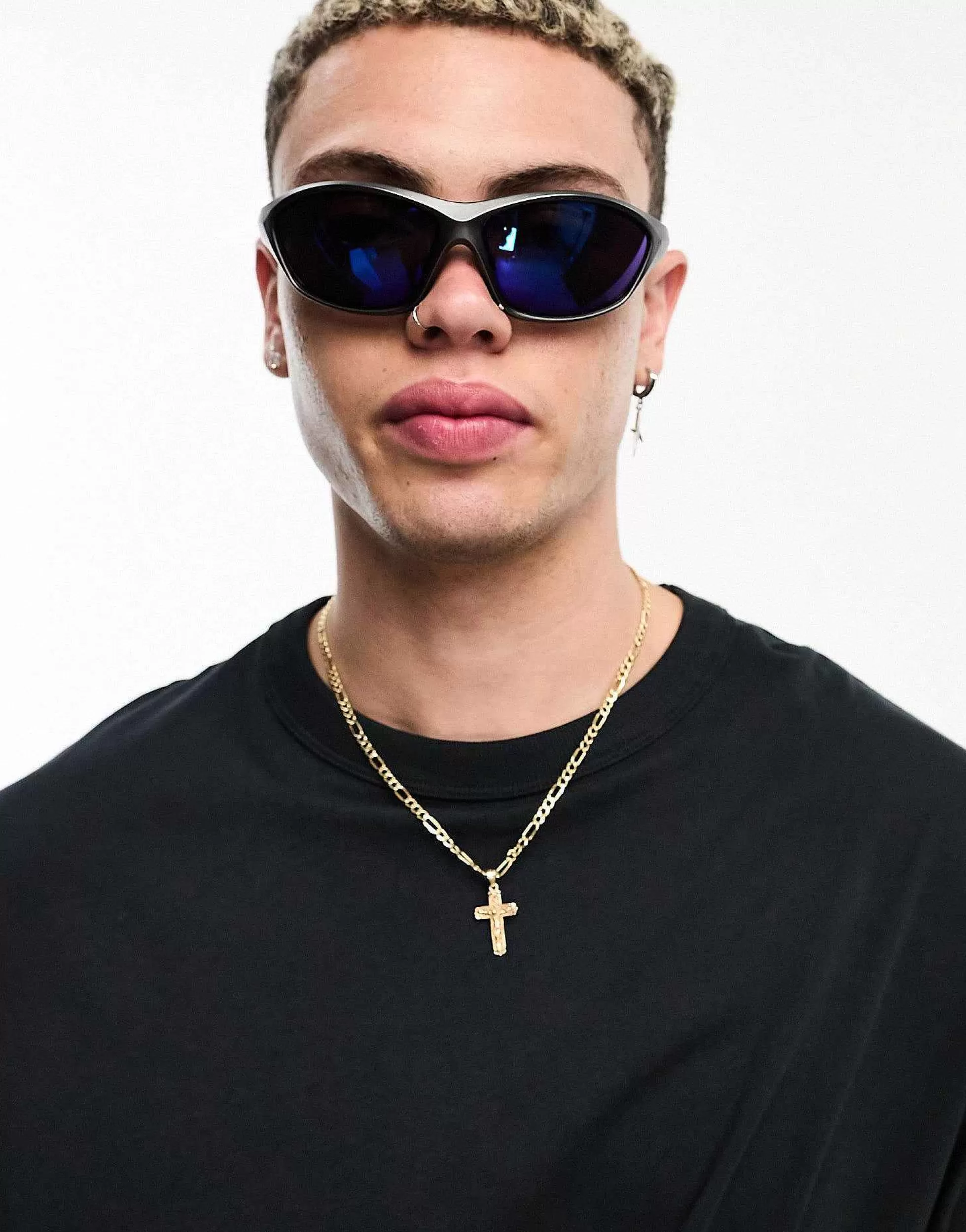 Men DESIGN Oversized Racer Sunglasses In Gunmetal