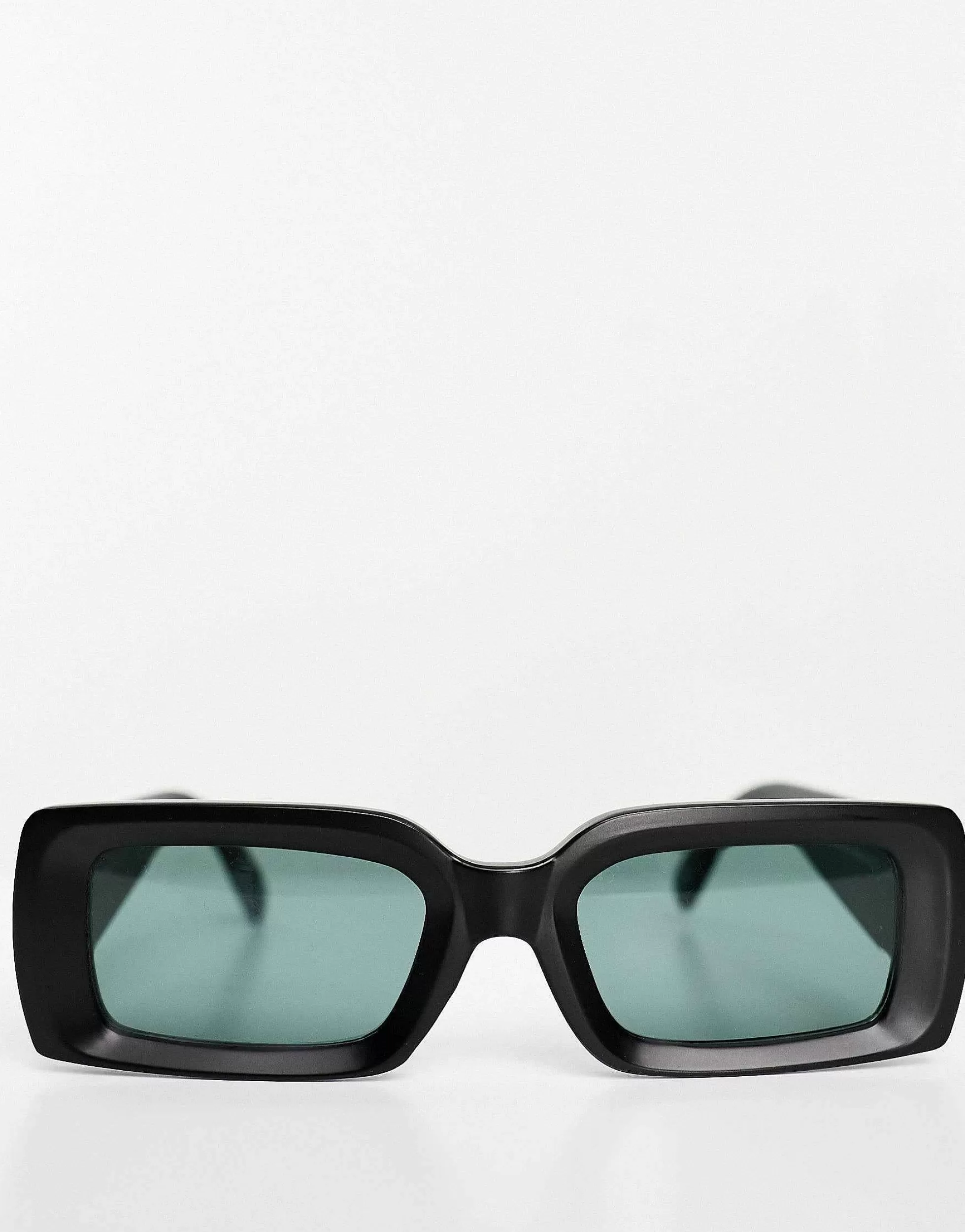 Men DESIGN Oversized Rectangle Sunglasses With Bevelled Frame And Green Lens In Matte