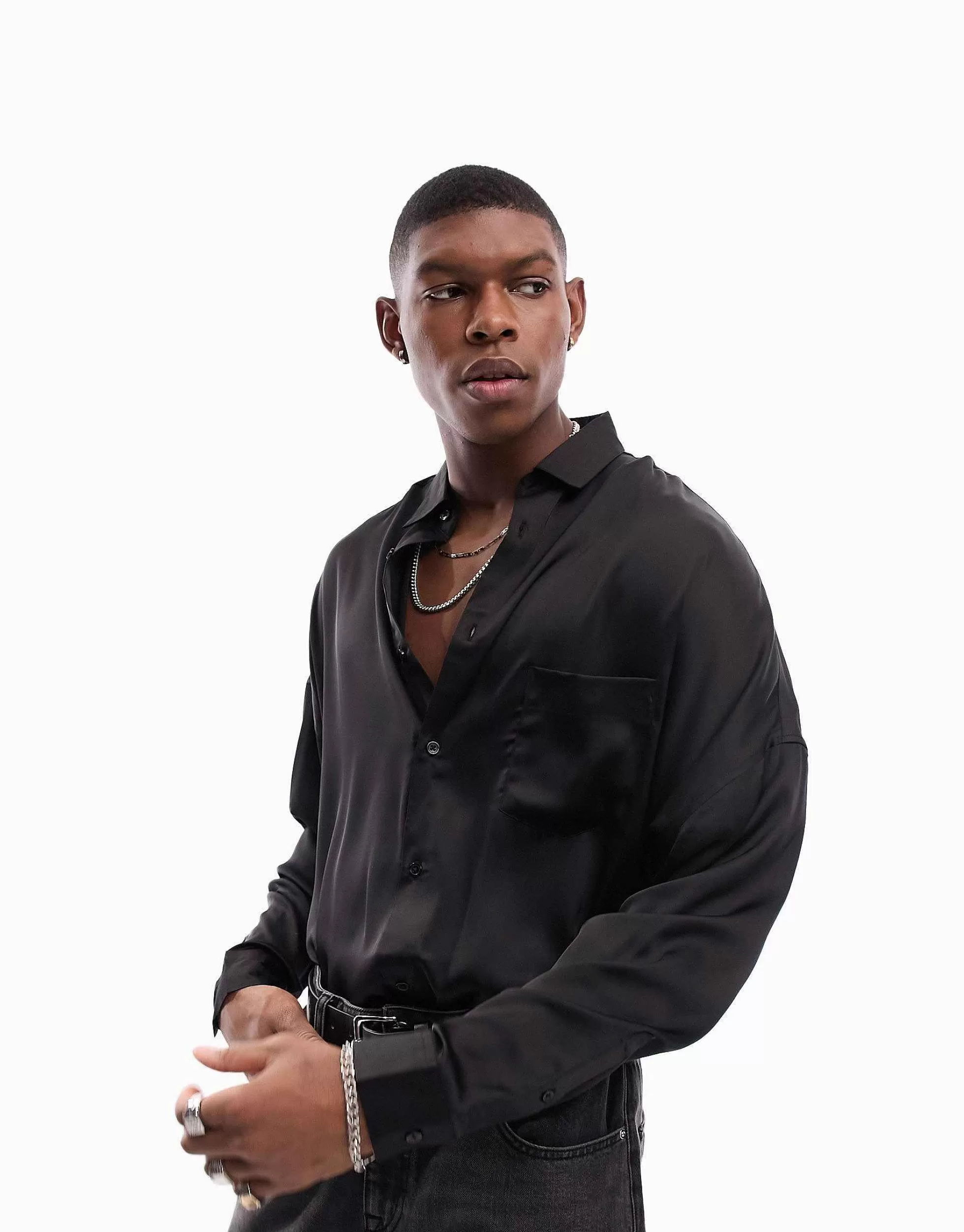Men DESIGN Oversized Satin Shirt In