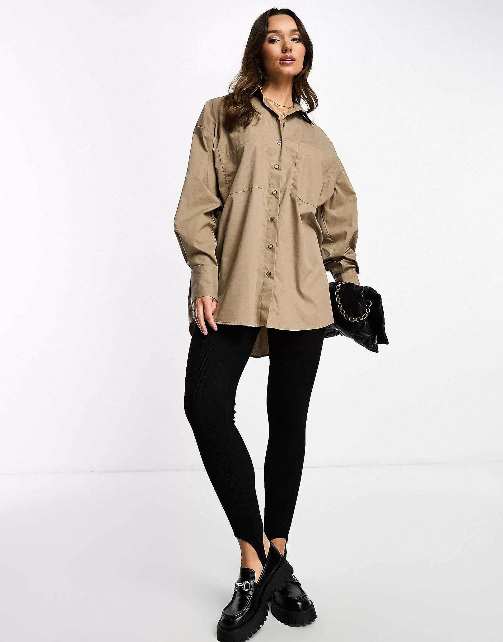 Women DESIGN Oversized Shirt In Taupe