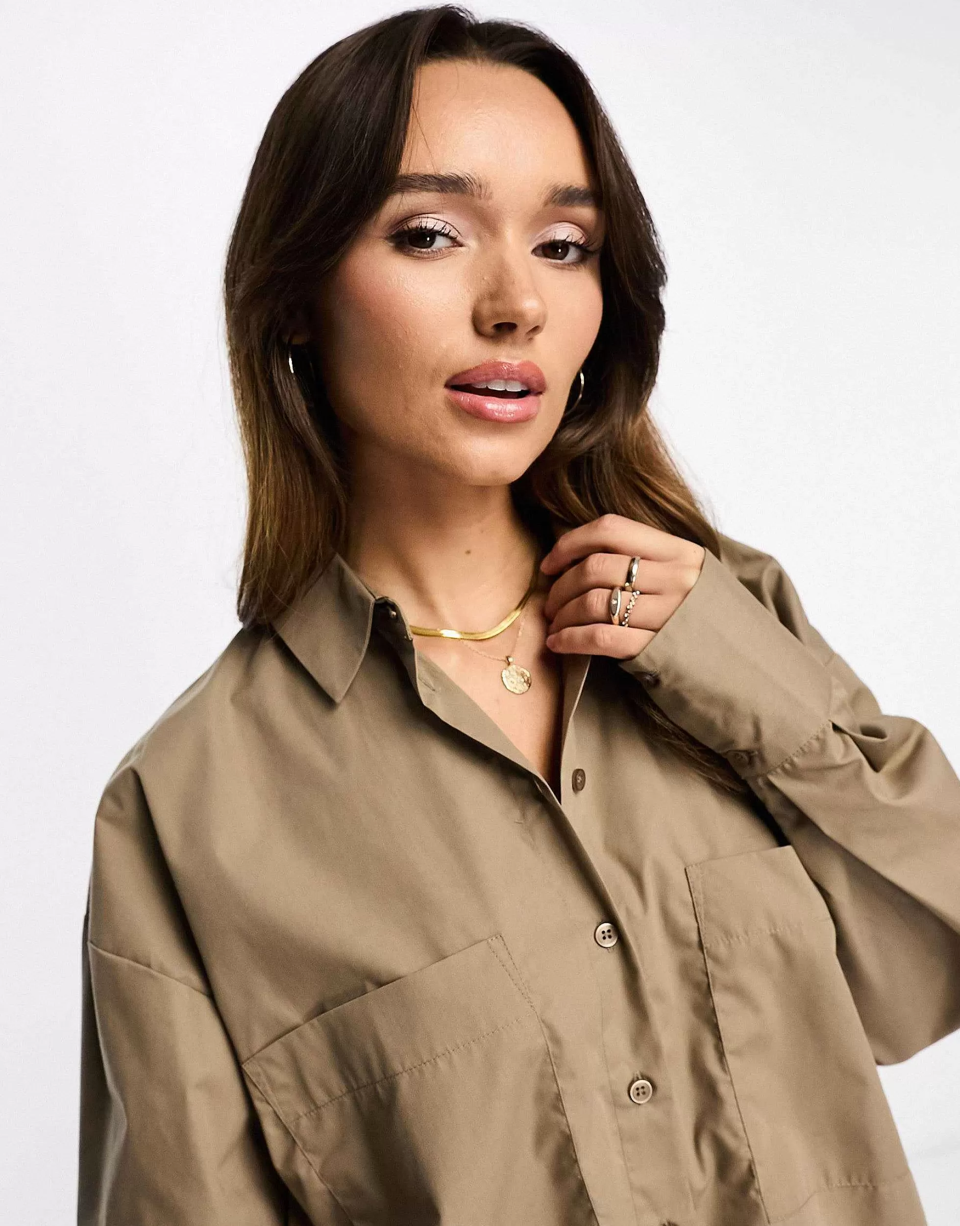 Women DESIGN Oversized Shirt In Taupe