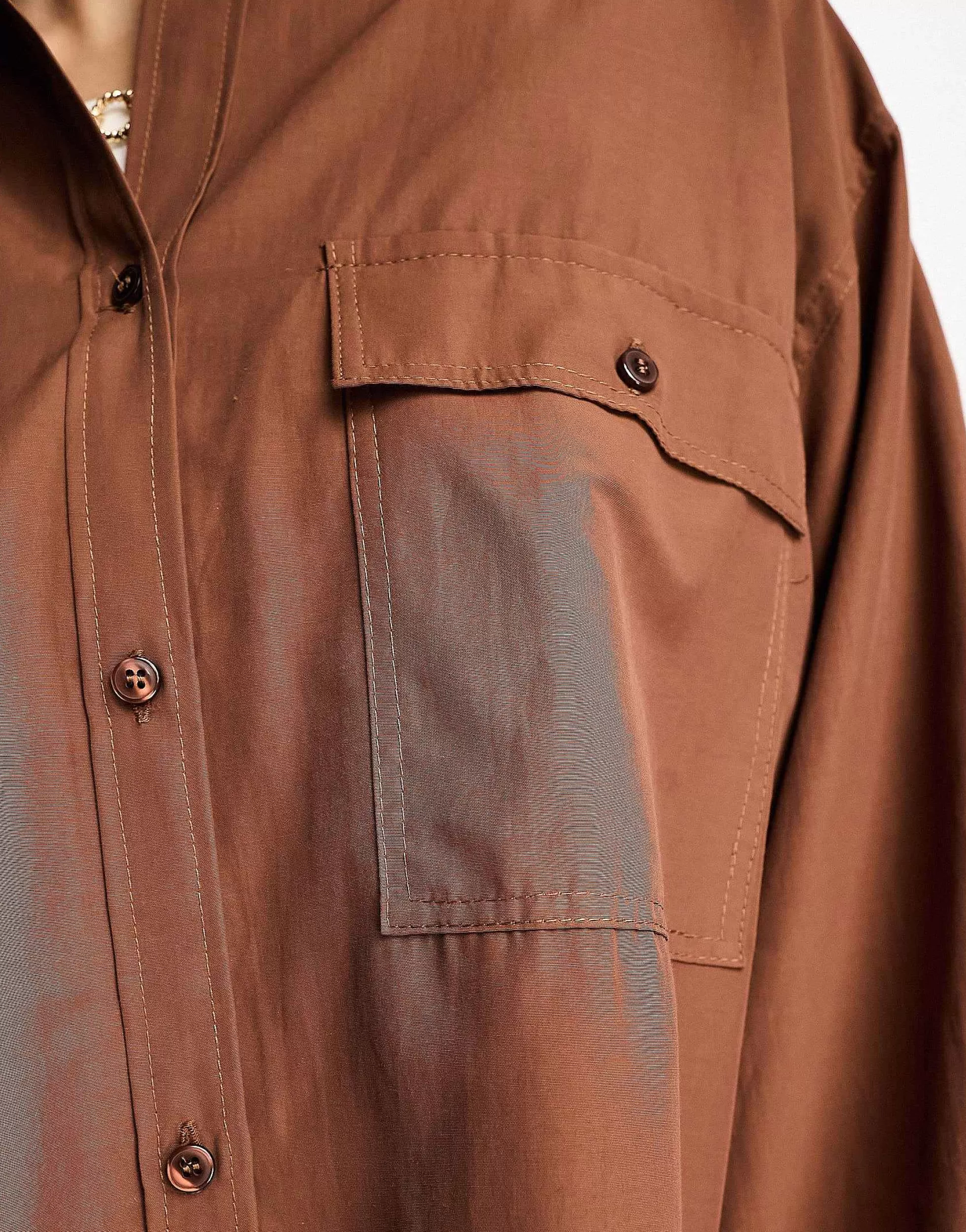 Women DESIGN Oversized Shirt With Wide Cuff Detail In Brown