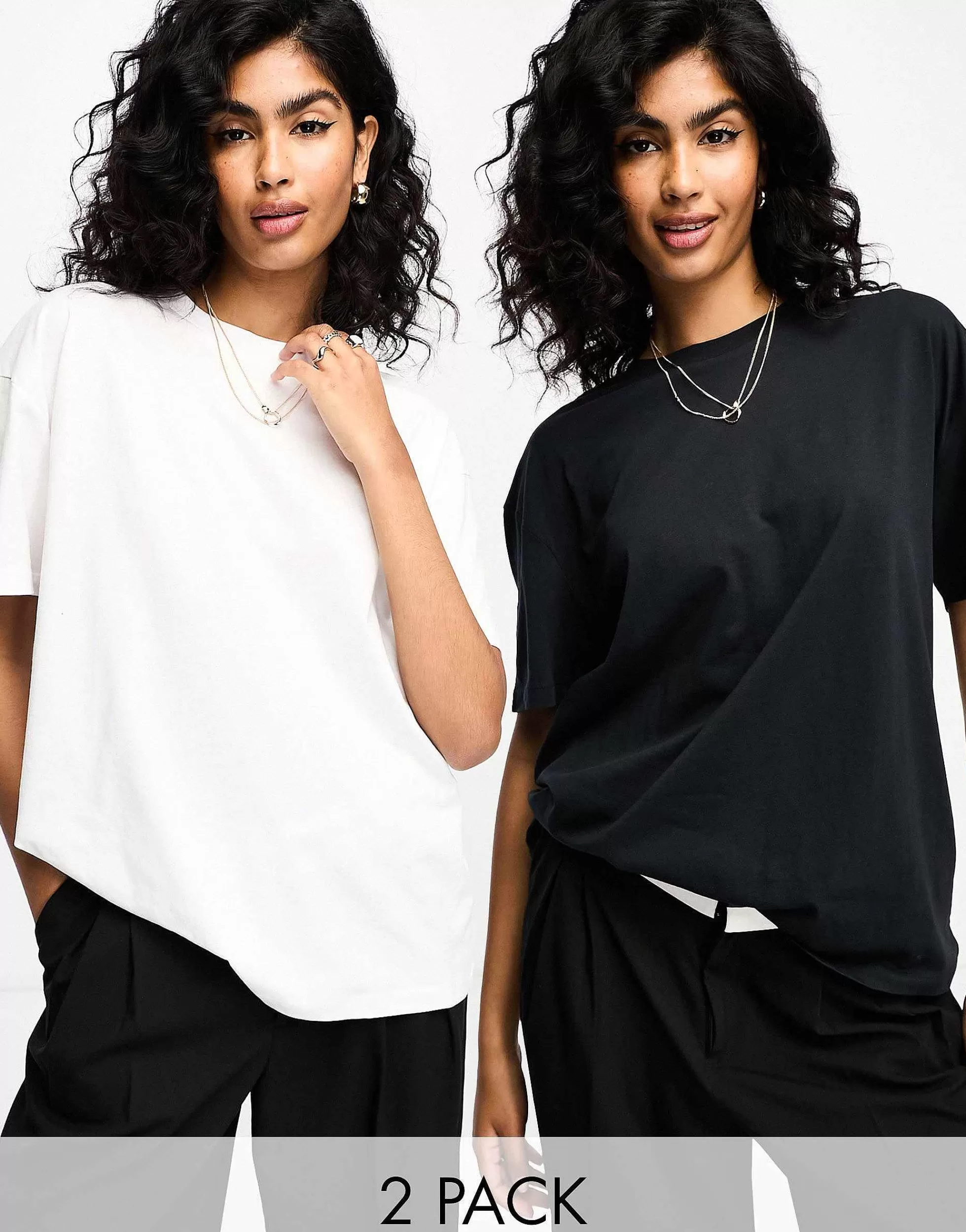 Women DESIGN Oversized T-Shirt In 2 Pack In Black & White