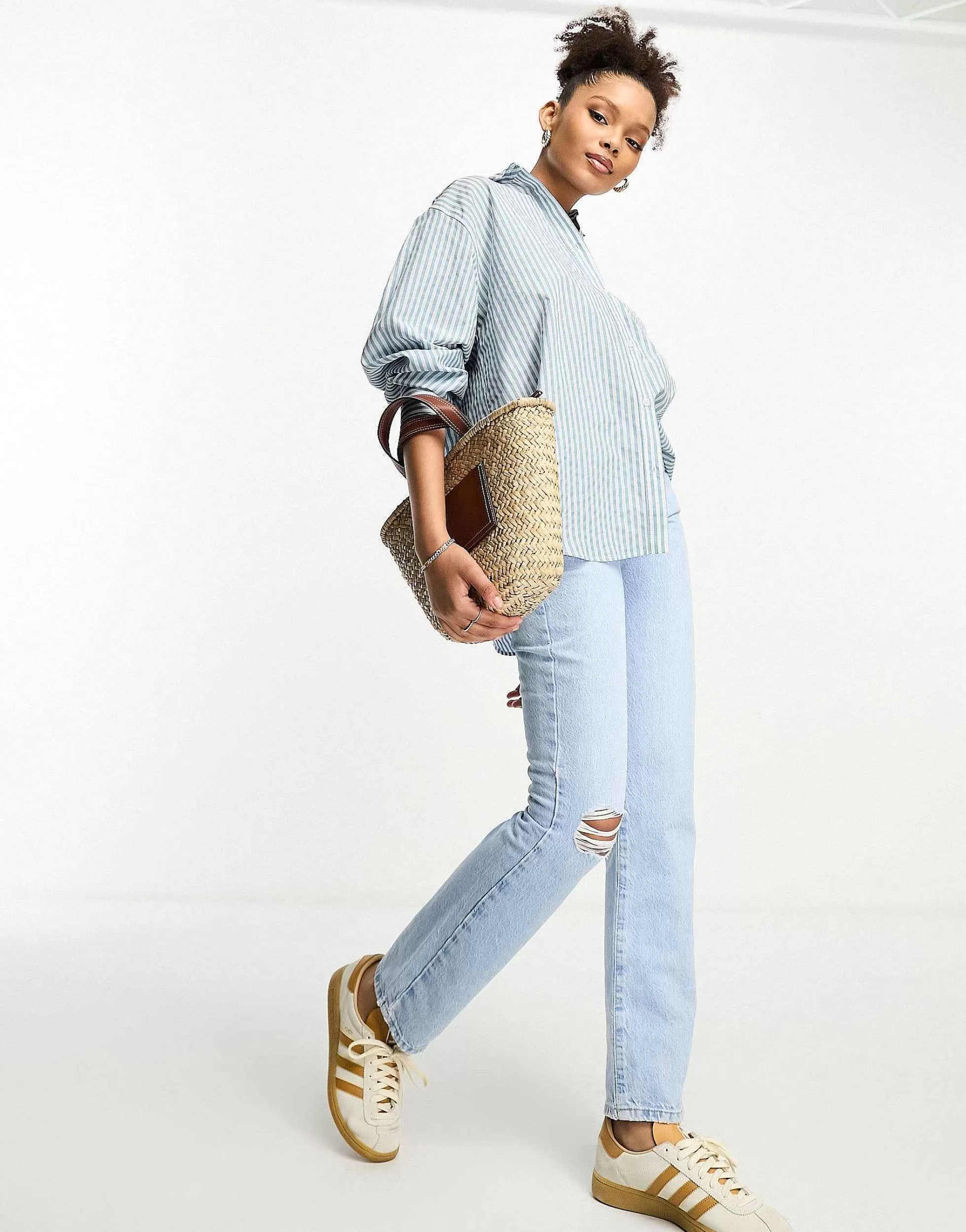 Women DESIGN Oxford Shirt In Blue And White Stripe