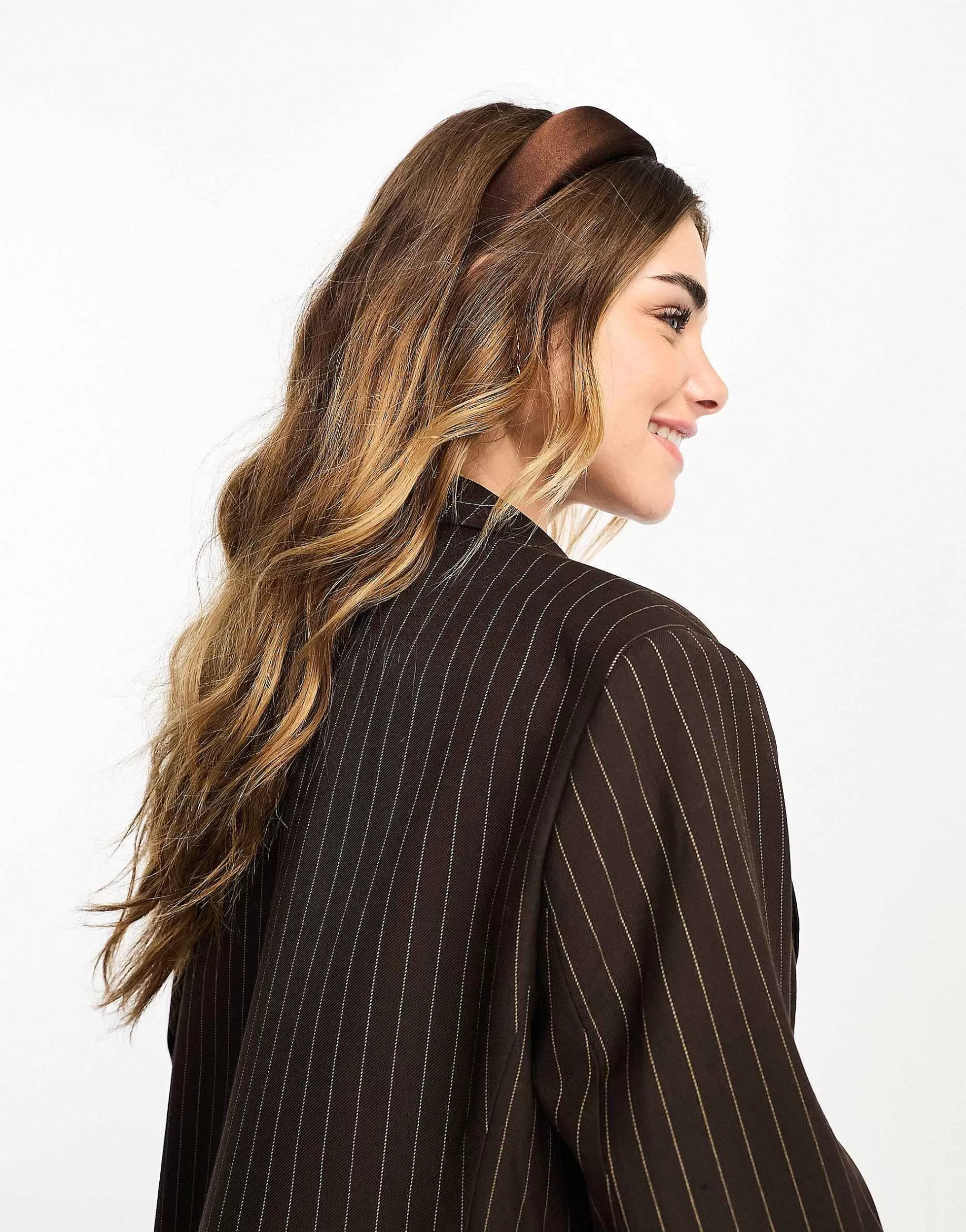 Women DESIGN Padded Headband In Chocolate Satin