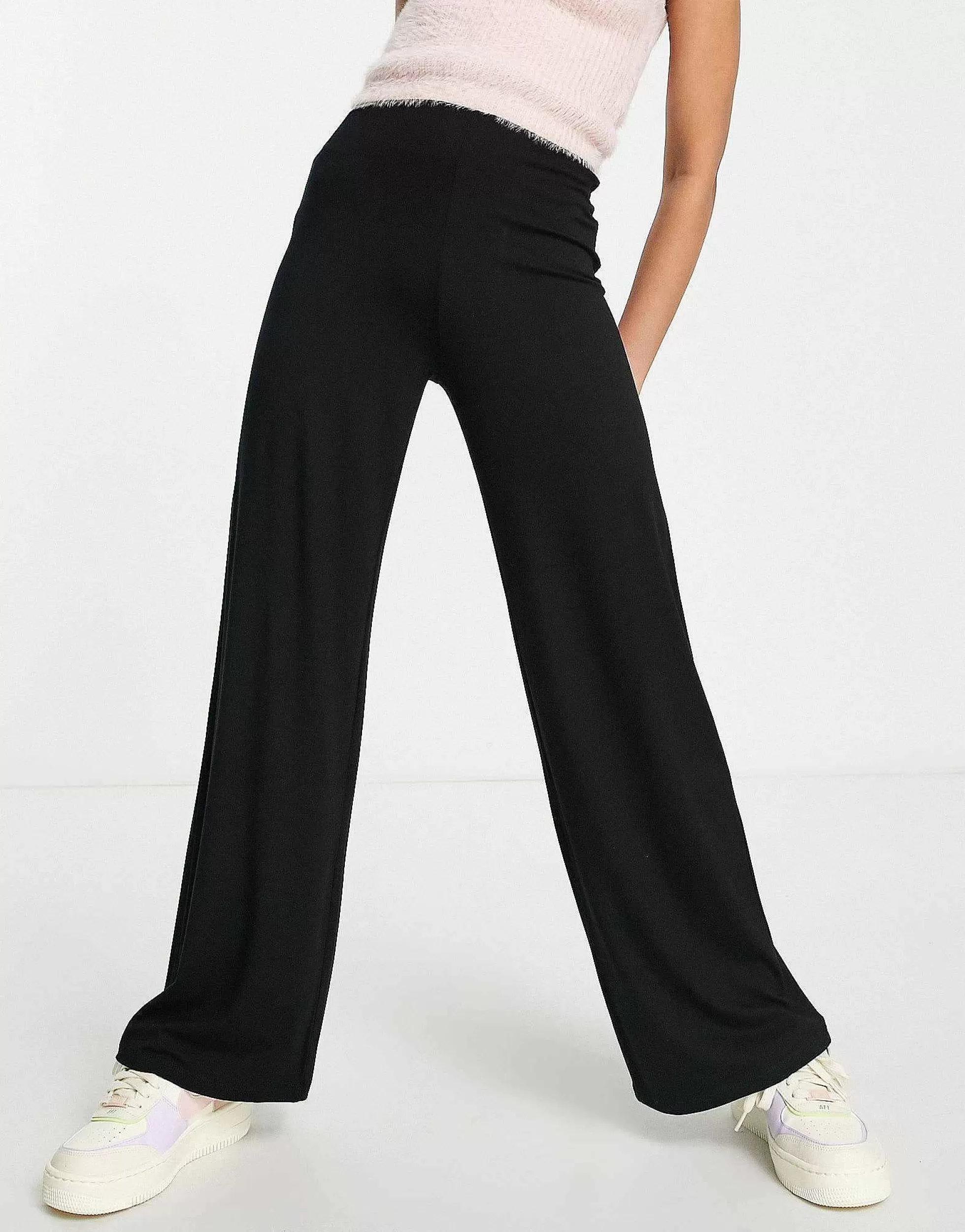 Women Petite Design Basic Wide Leg Jersey Trouser In