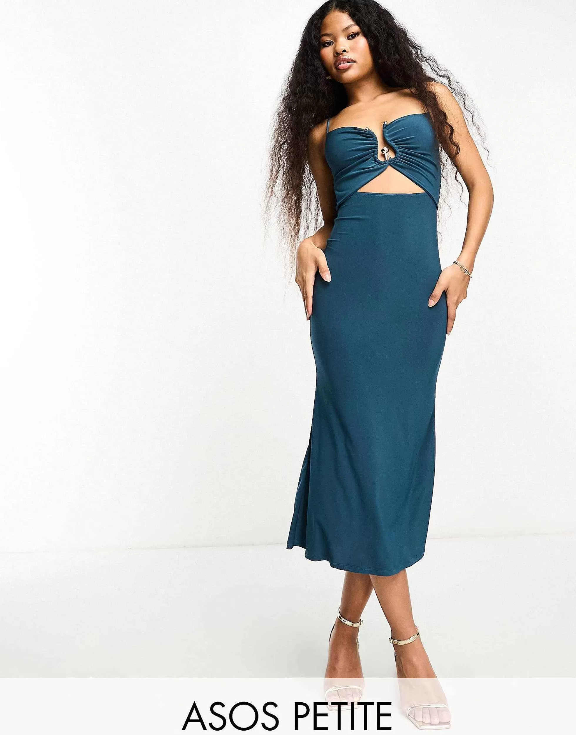 Women Petite Design Gold Trim Cut Out Cami Midi In