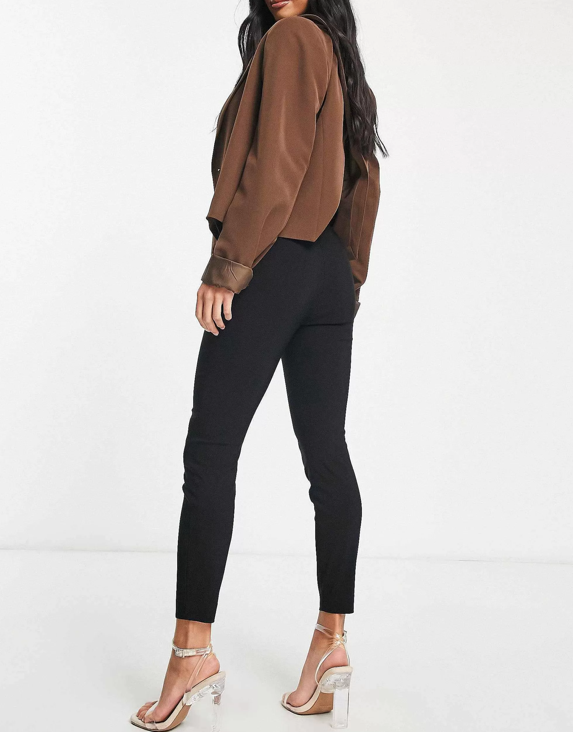 Women DESIGN Petite High Waist Trousers Skinny Fit In