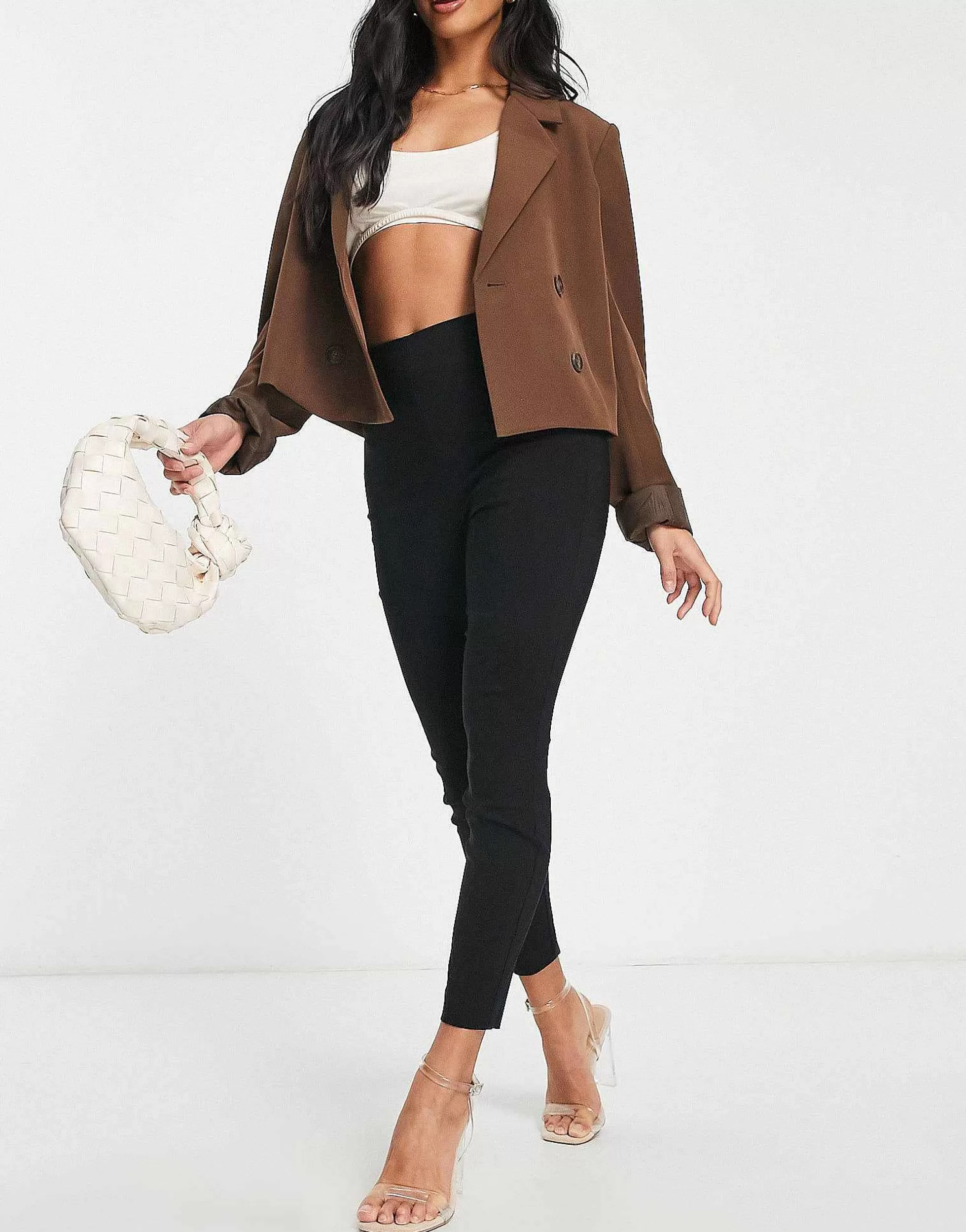 Women DESIGN Petite High Waist Trousers Skinny Fit In