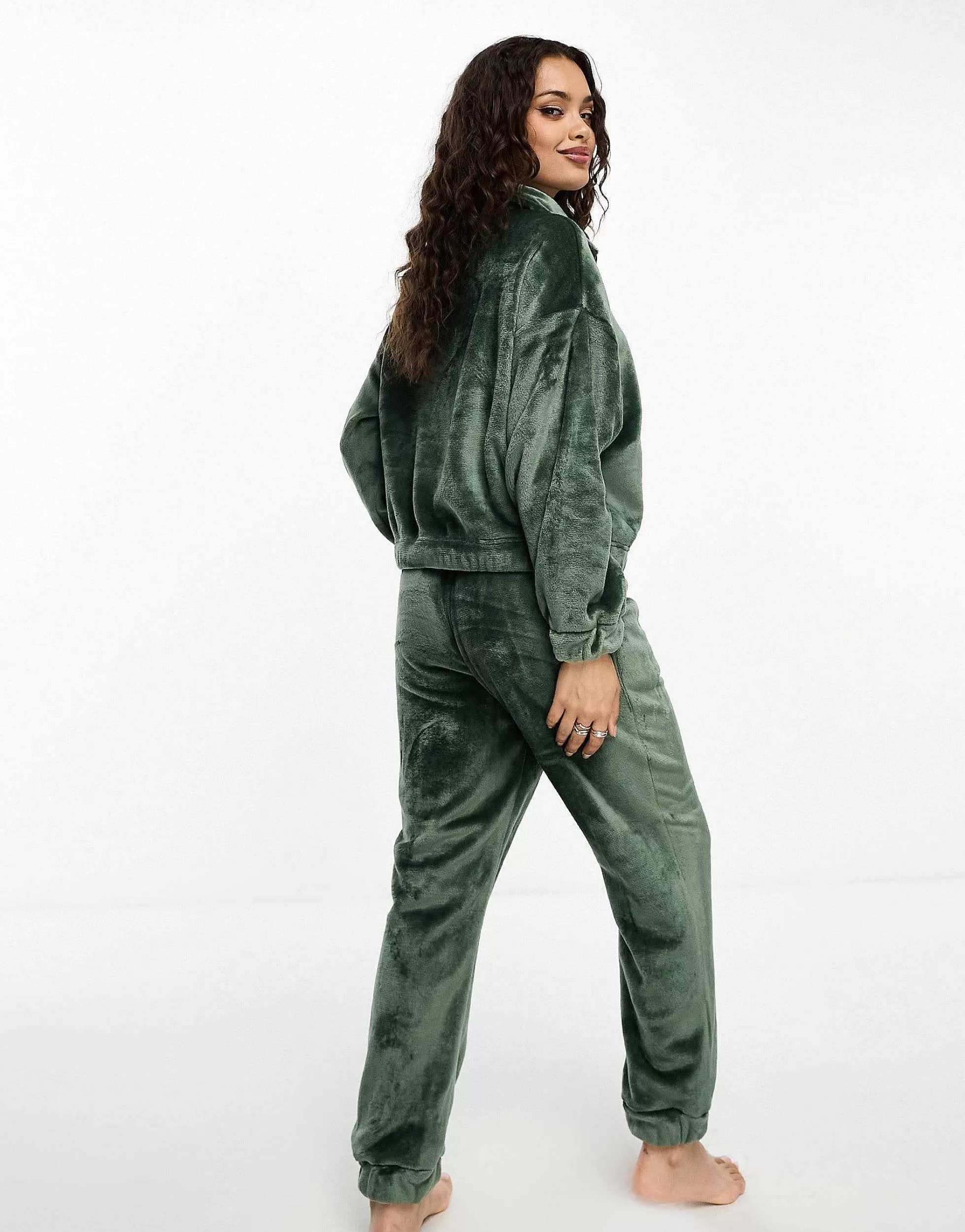 Women DESIGN Petite Lounge Super Soft Fleece Zip Up Sweat & Jogger Set In