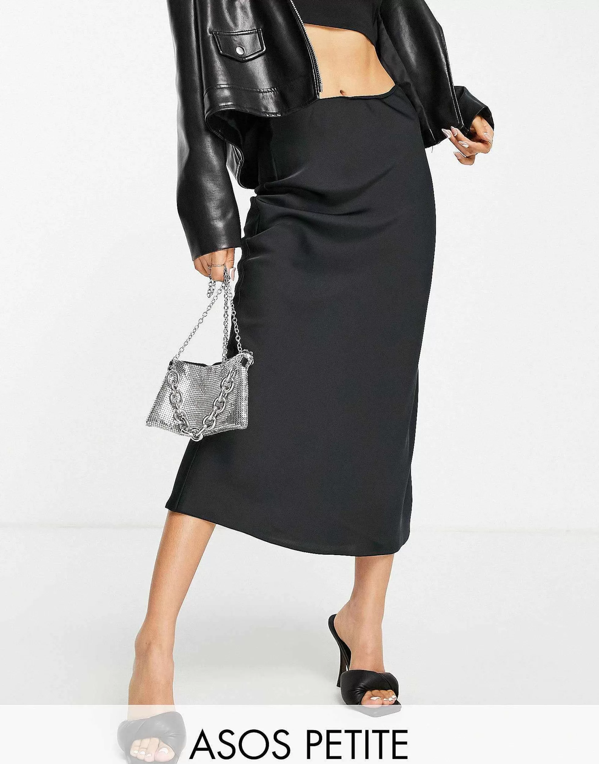 Women DESIGN Petite Satin Bias Midi Skirt In