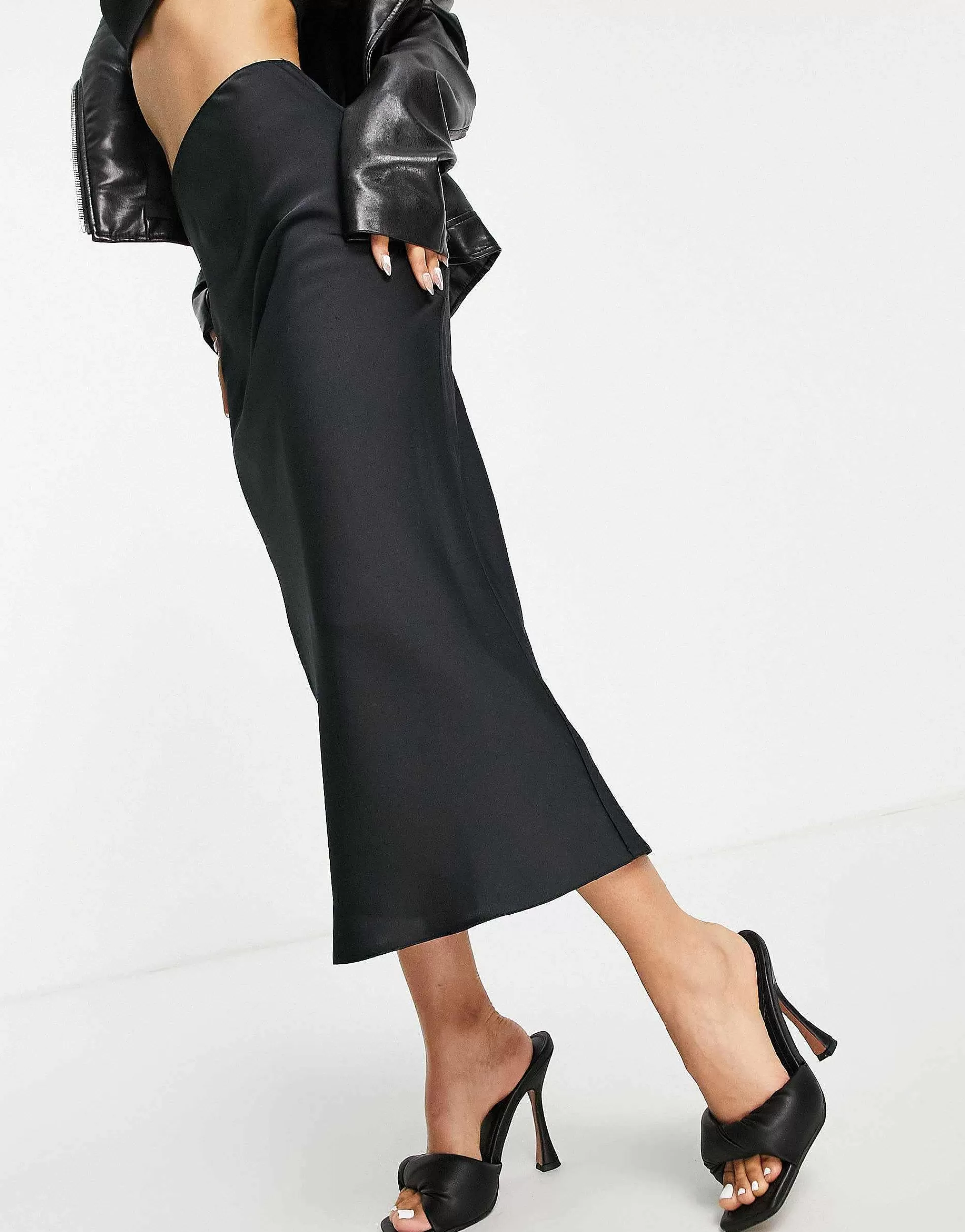 Women DESIGN Petite Satin Bias Midi Skirt In