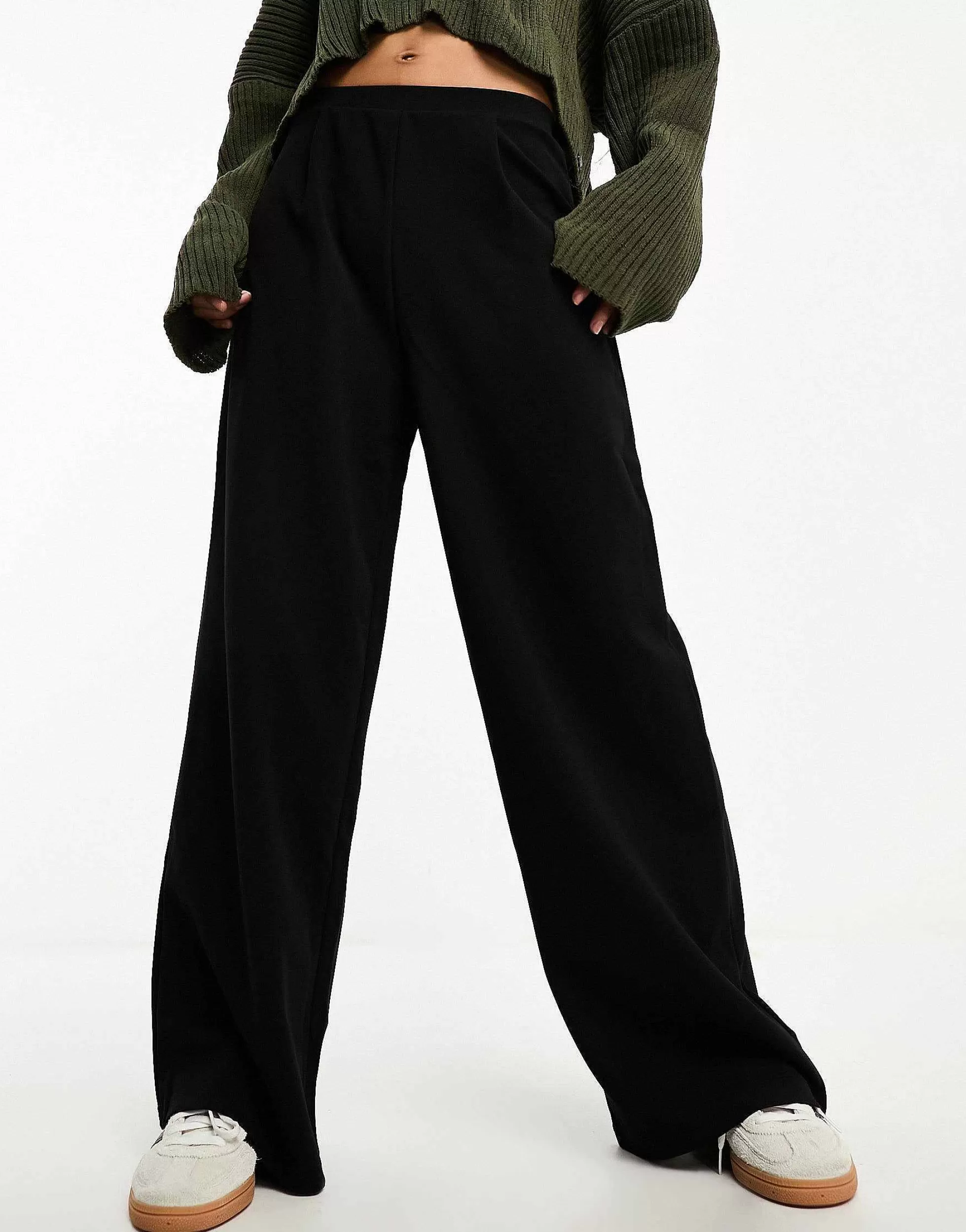 Women DESIGN Petite Wide Leg Jersey Suit Trouser In