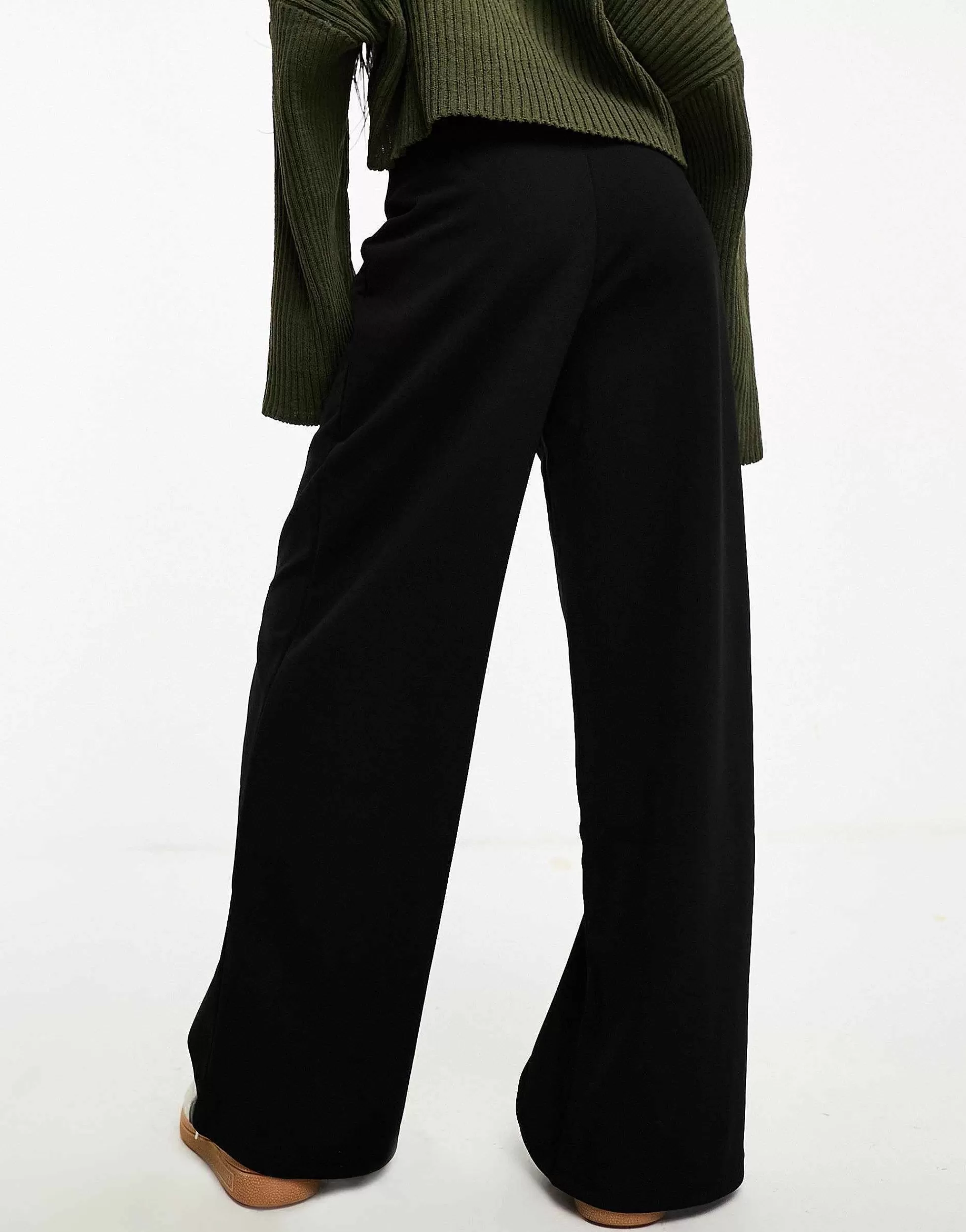 Women DESIGN Petite Wide Leg Jersey Suit Trouser In