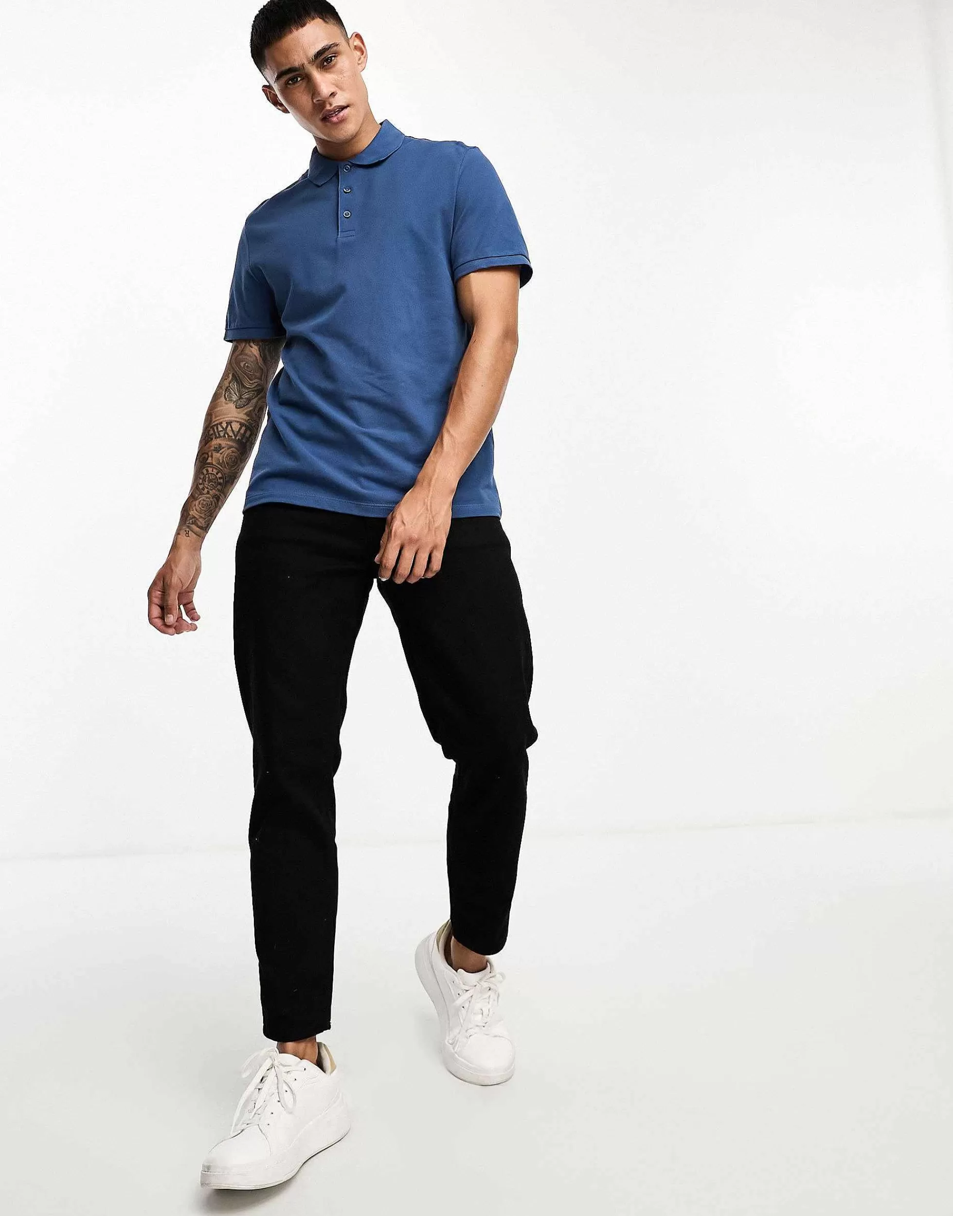 Men DESIGN Pique Polo Shirt In Blue
