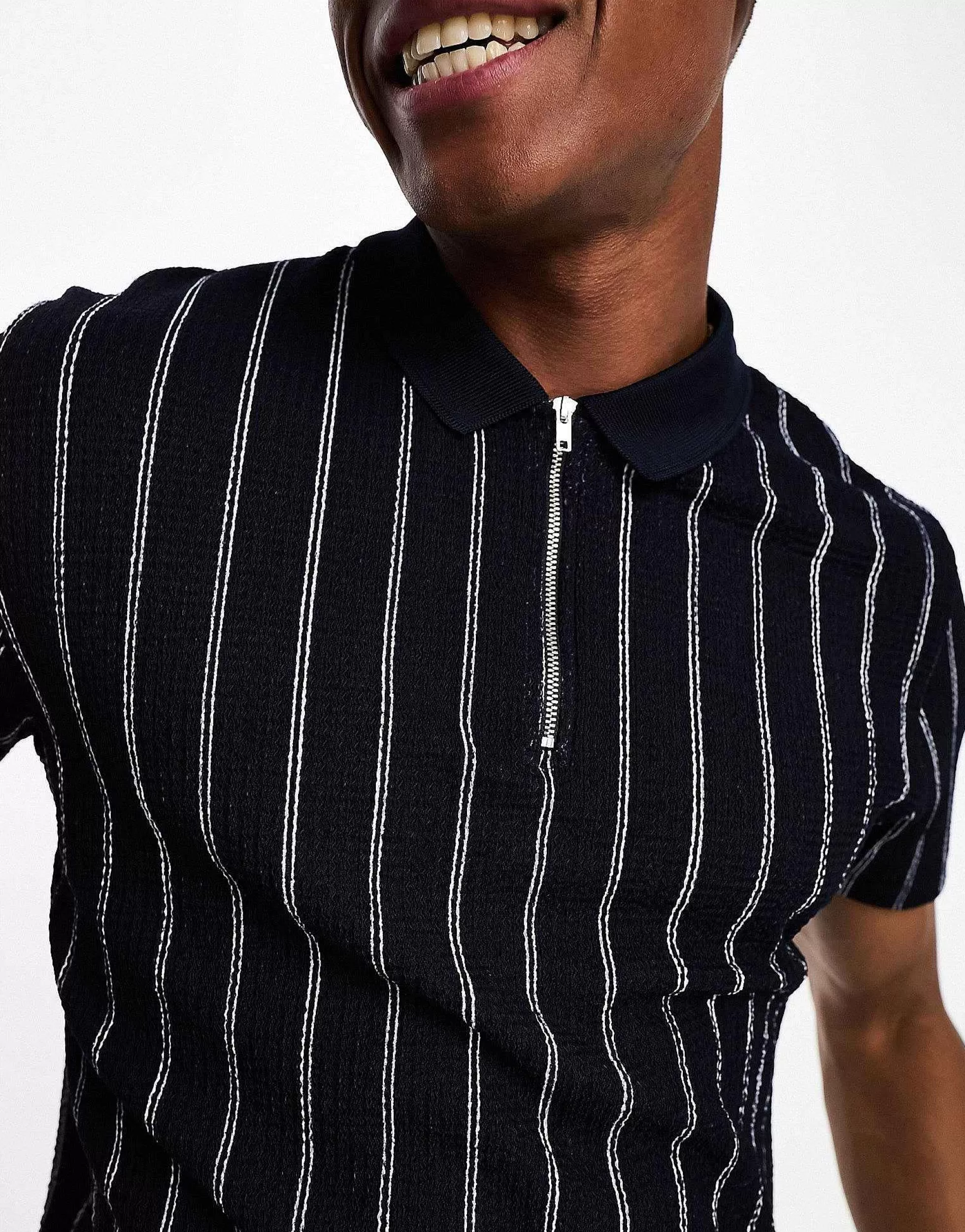 Men DESIGN Polo T-Shirt In White Stripe