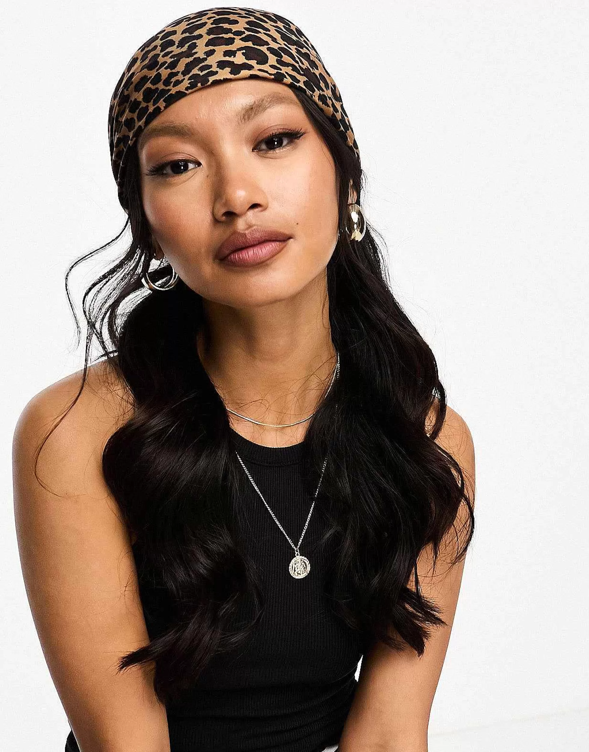 Women DESIGN Polysatin Large Headscarf In Leopard Print In Neutral