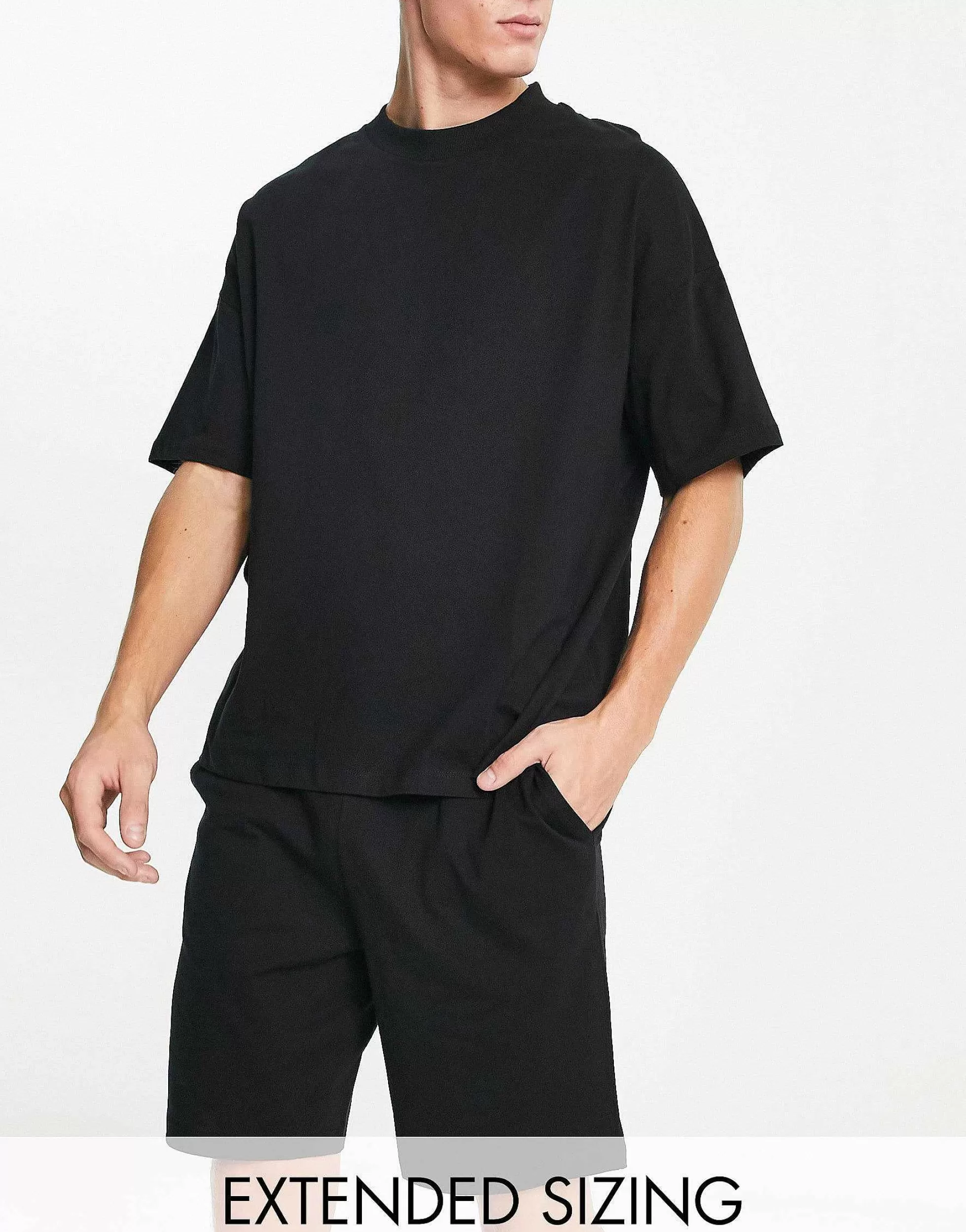 Men DESIGN Pyjama Set With Oversized T-Shirt And Shorts In Jersey In