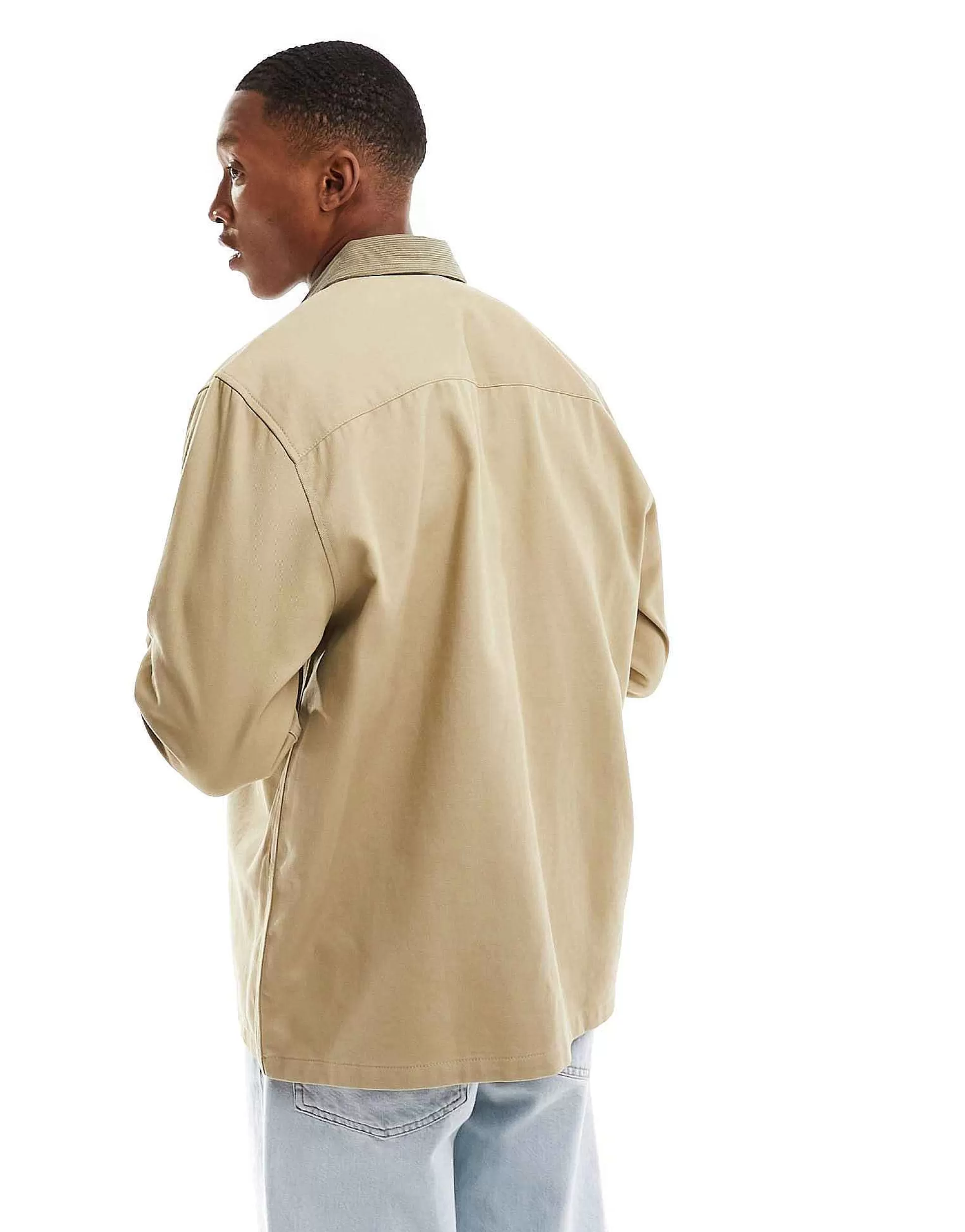 Men DESIGN Relaxed Shirt With Contrast Cord Collar And Pocket In