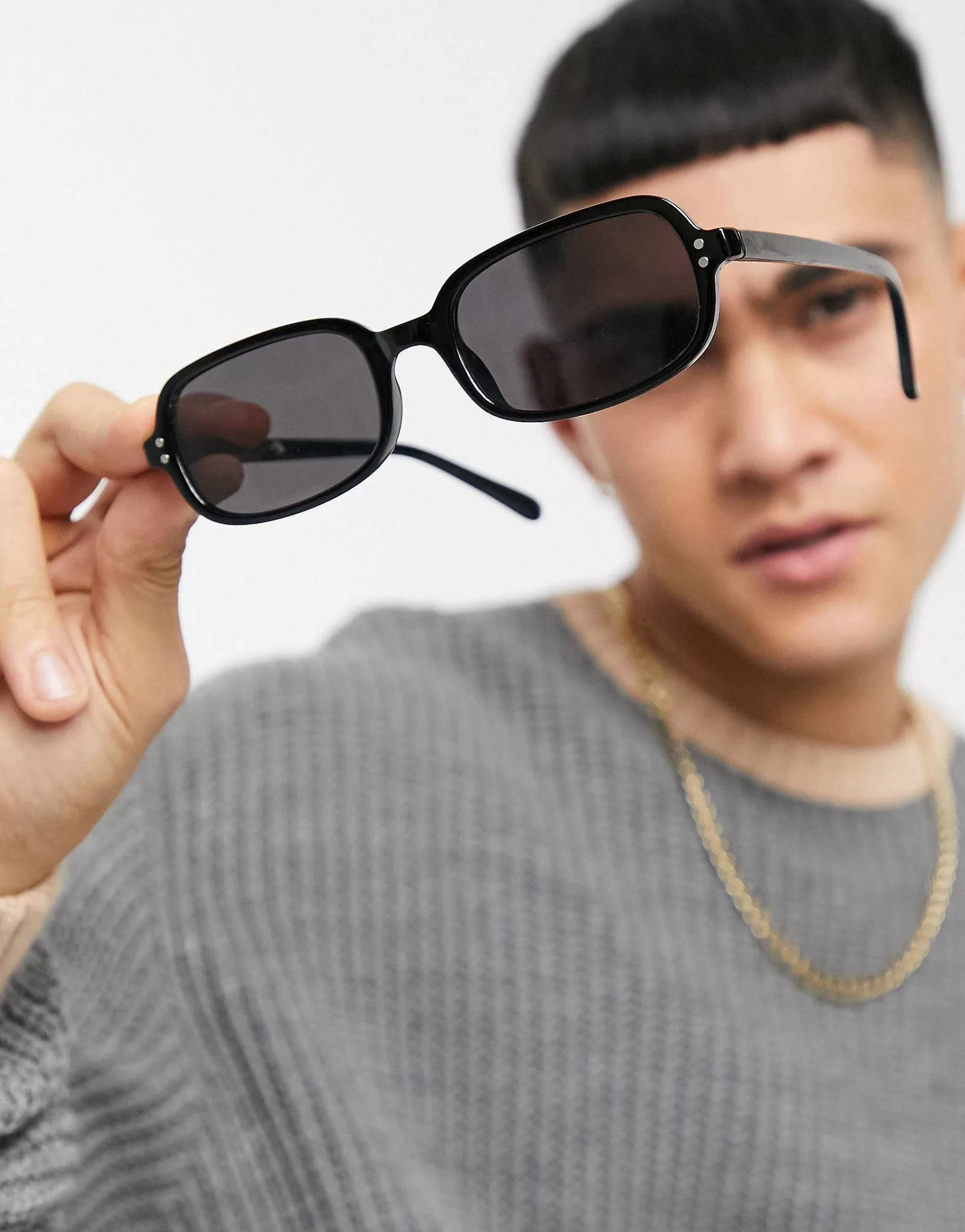 Men DESIGN Retro Frame Square Sunglasses With Smoke Lens In
